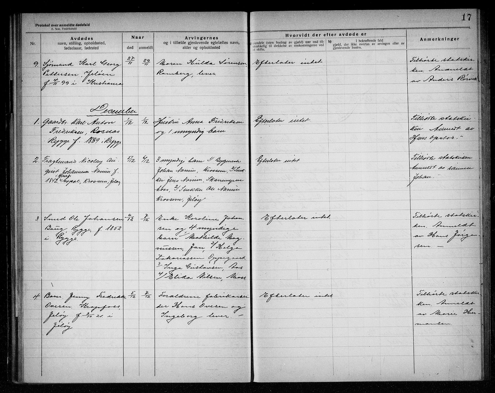Rygge lensmannskontor, SAO/A-10005/H/Ha/Haa/L0007: Dødsfallsprotokoll, 1920-1925, p. 17