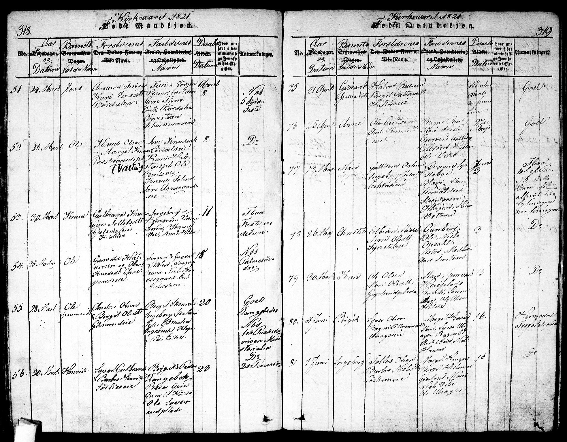 Nes kirkebøker, SAKO/A-236/F/Fa/L0007: Parish register (official) no. 7, 1815-1823, p. 318-319