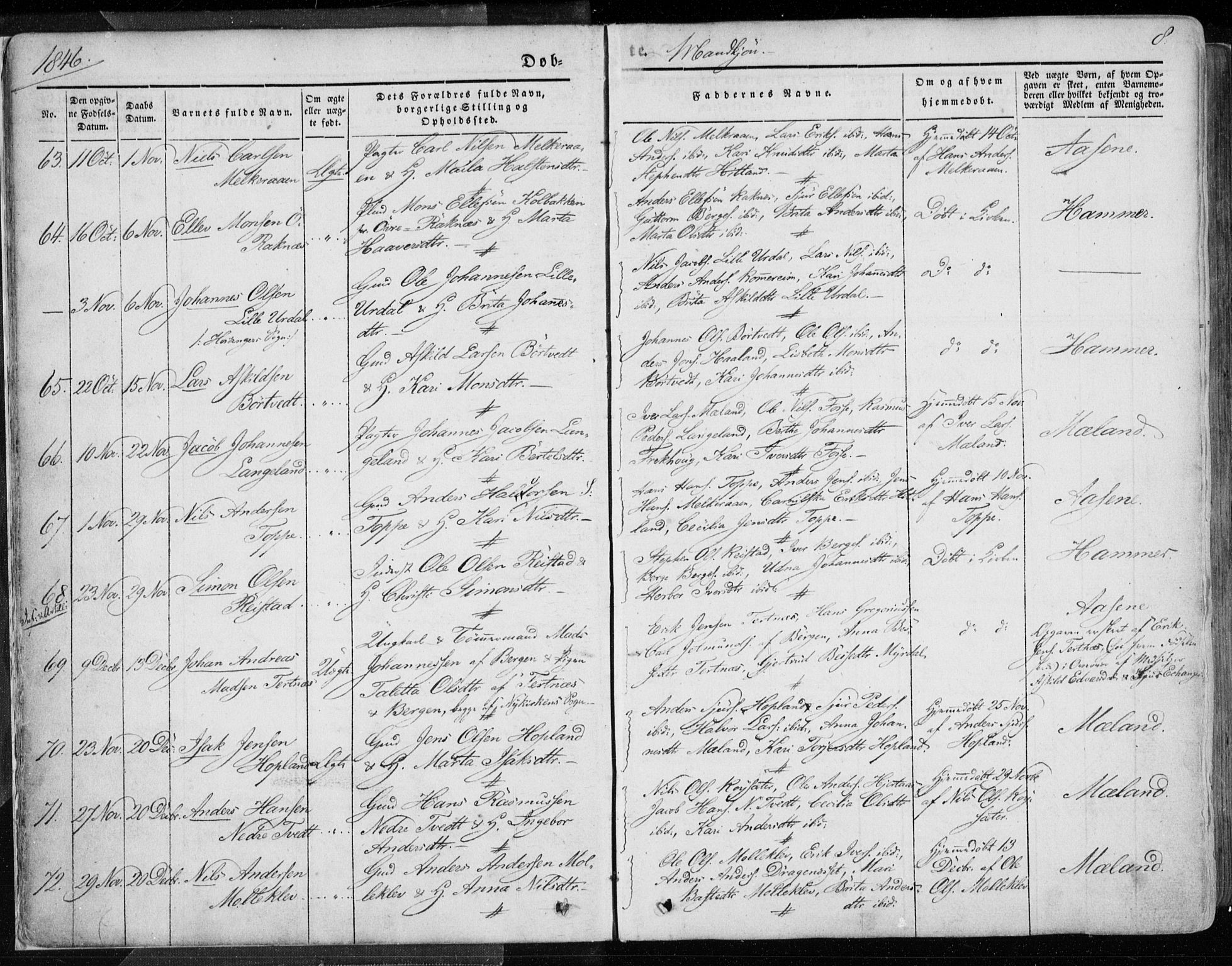 Hamre sokneprestembete, AV/SAB-A-75501/H/Ha/Haa/Haaa/L0013: Parish register (official) no. A 13, 1846-1857, p. 8