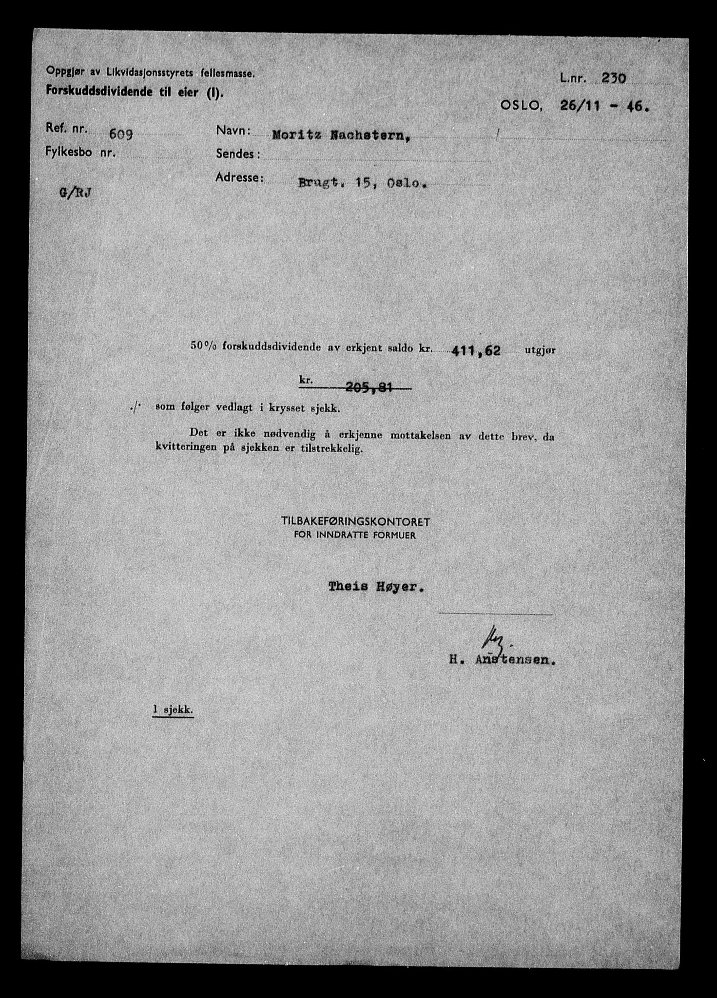 Justisdepartementet, Tilbakeføringskontoret for inndratte formuer, AV/RA-S-1564/H/Hc/Hcc/L0967: --, 1945-1947, p. 88