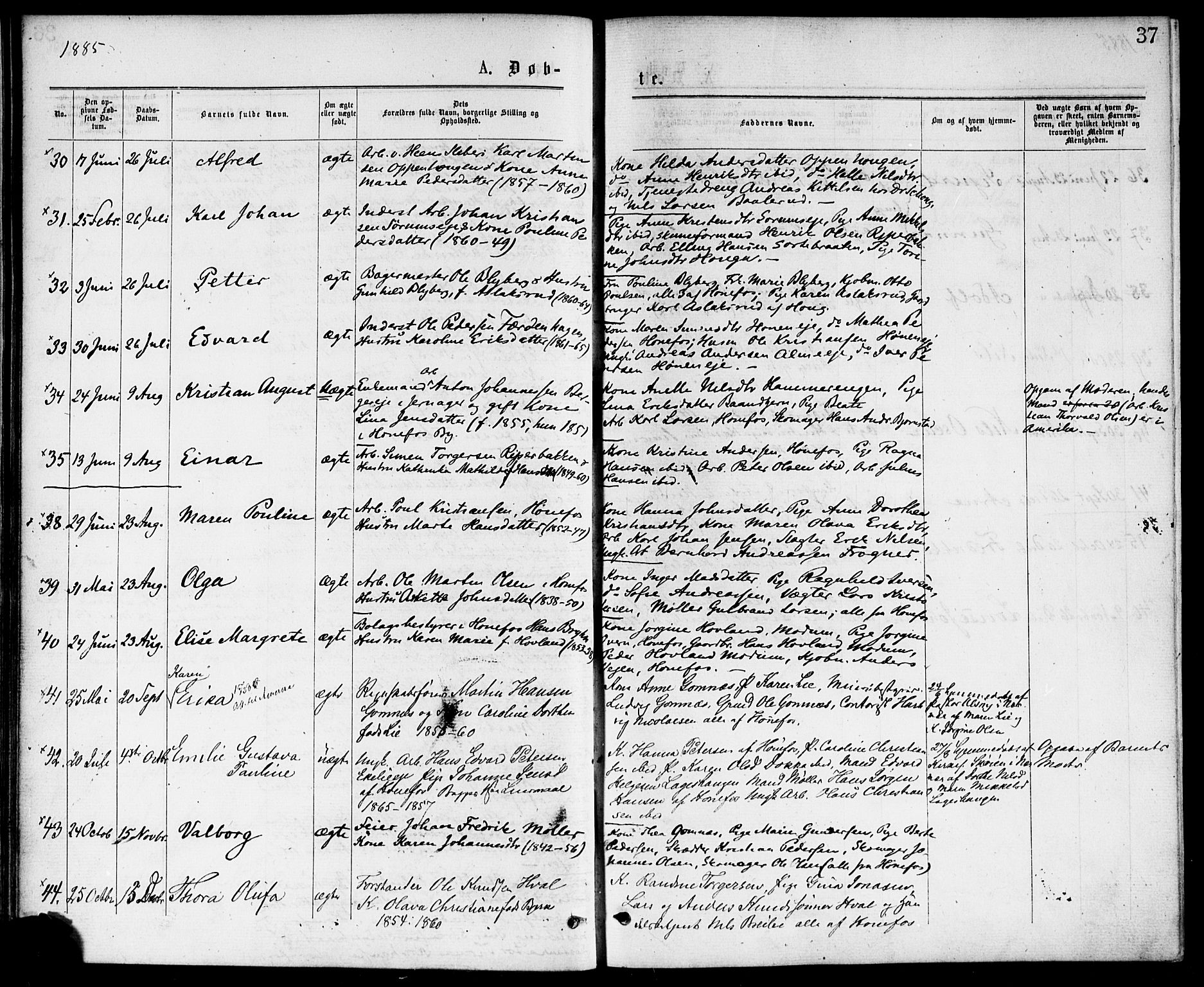 Hønefoss kirkebøker, AV/SAKO-A-609/F/Fa/L0001: Parish register (official) no. 1, 1875-1887, p. 37