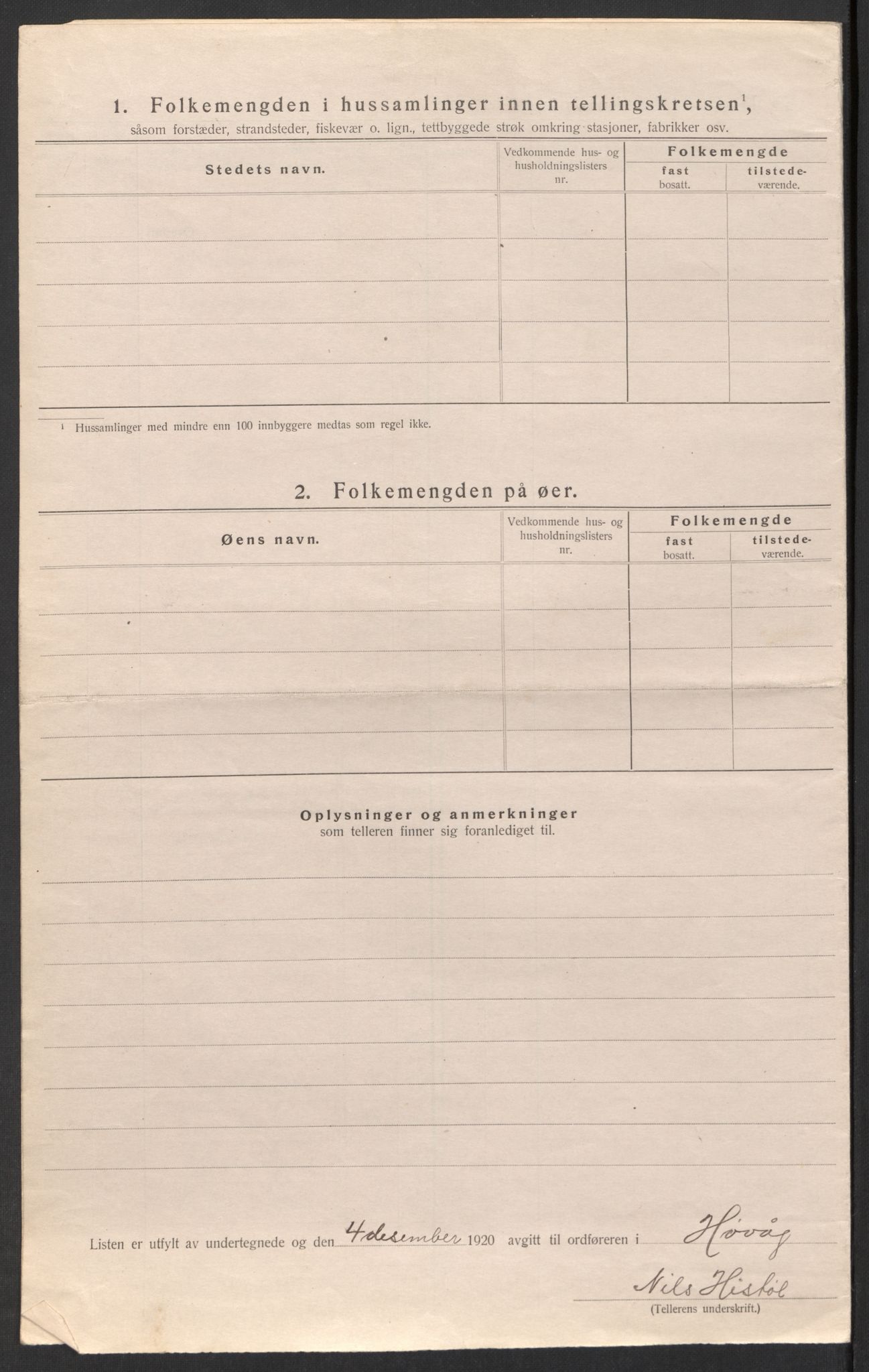 SAK, 1920 census for Høvåg, 1920, p. 8