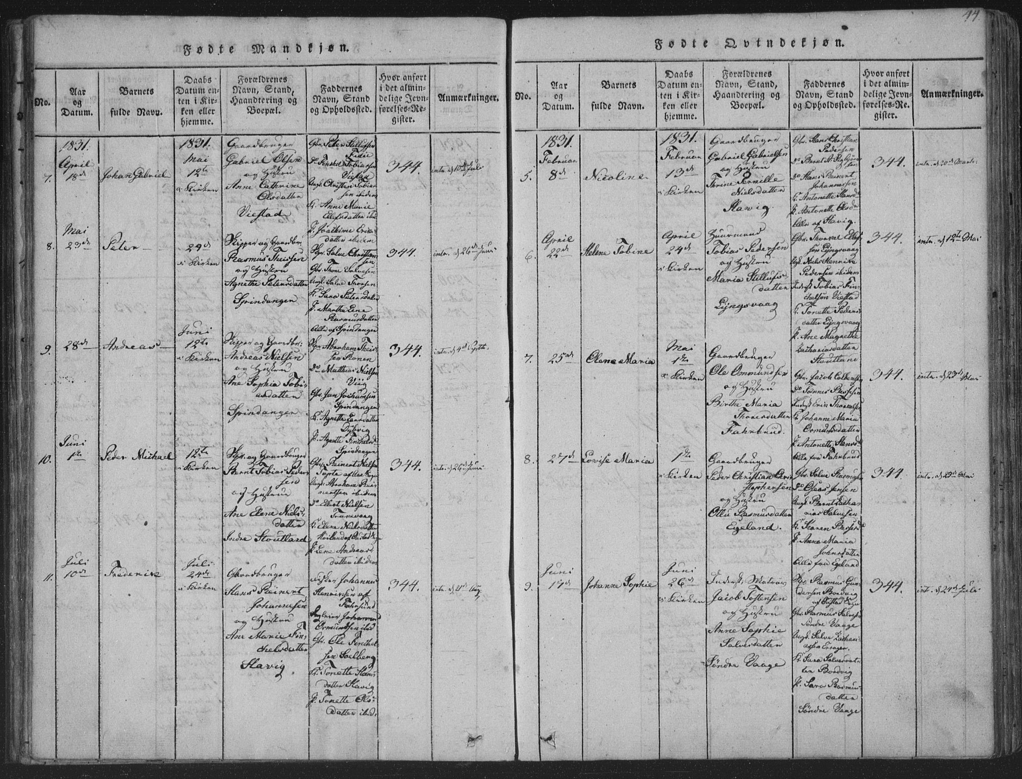 Herad sokneprestkontor, SAK/1111-0018/F/Fa/Fab/L0002: Parish register (official) no. A 2, 1816-1844, p. 44