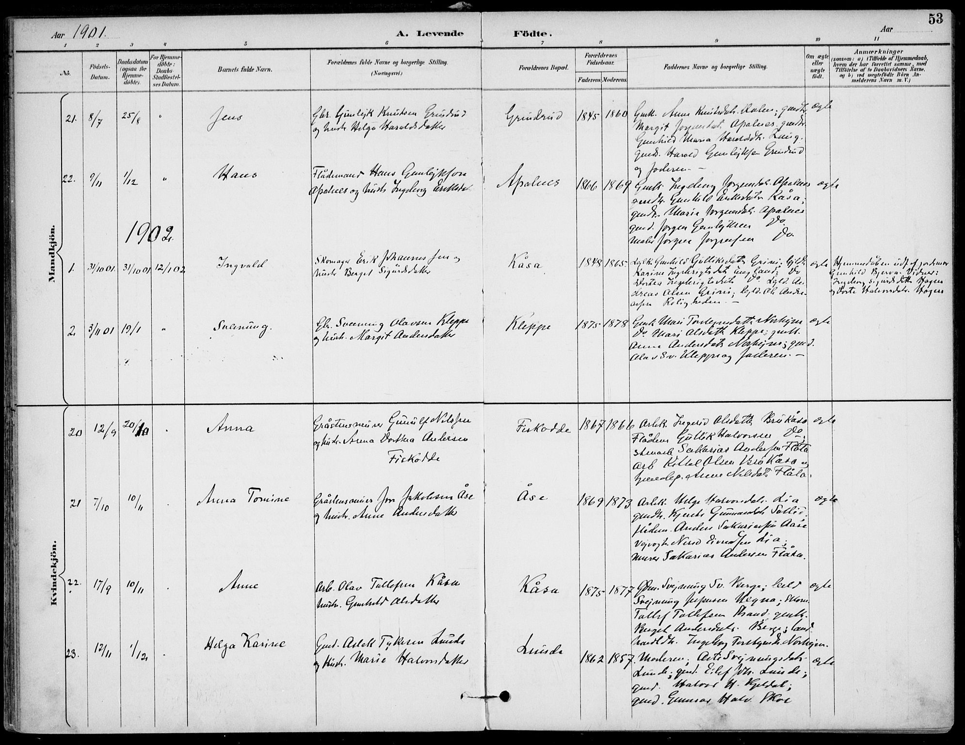 Lunde kirkebøker, SAKO/A-282/F/Fa/L0003: Parish register (official) no. I 3, 1893-1902, p. 53