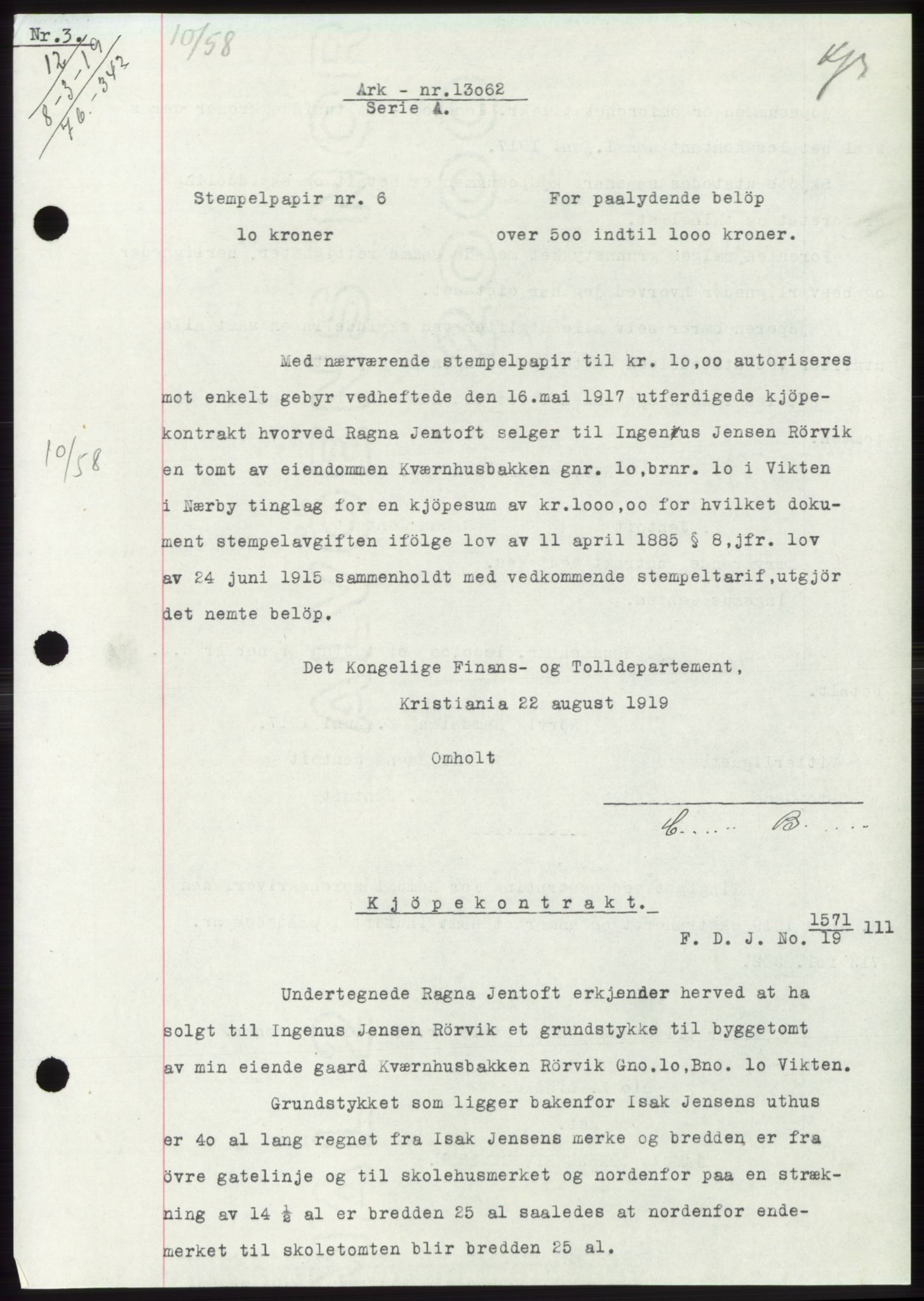 Namdal sorenskriveri, SAT/A-4133/1/2/2C: Mortgage book no. -, 1916-1921, Deed date: 08.03.1919