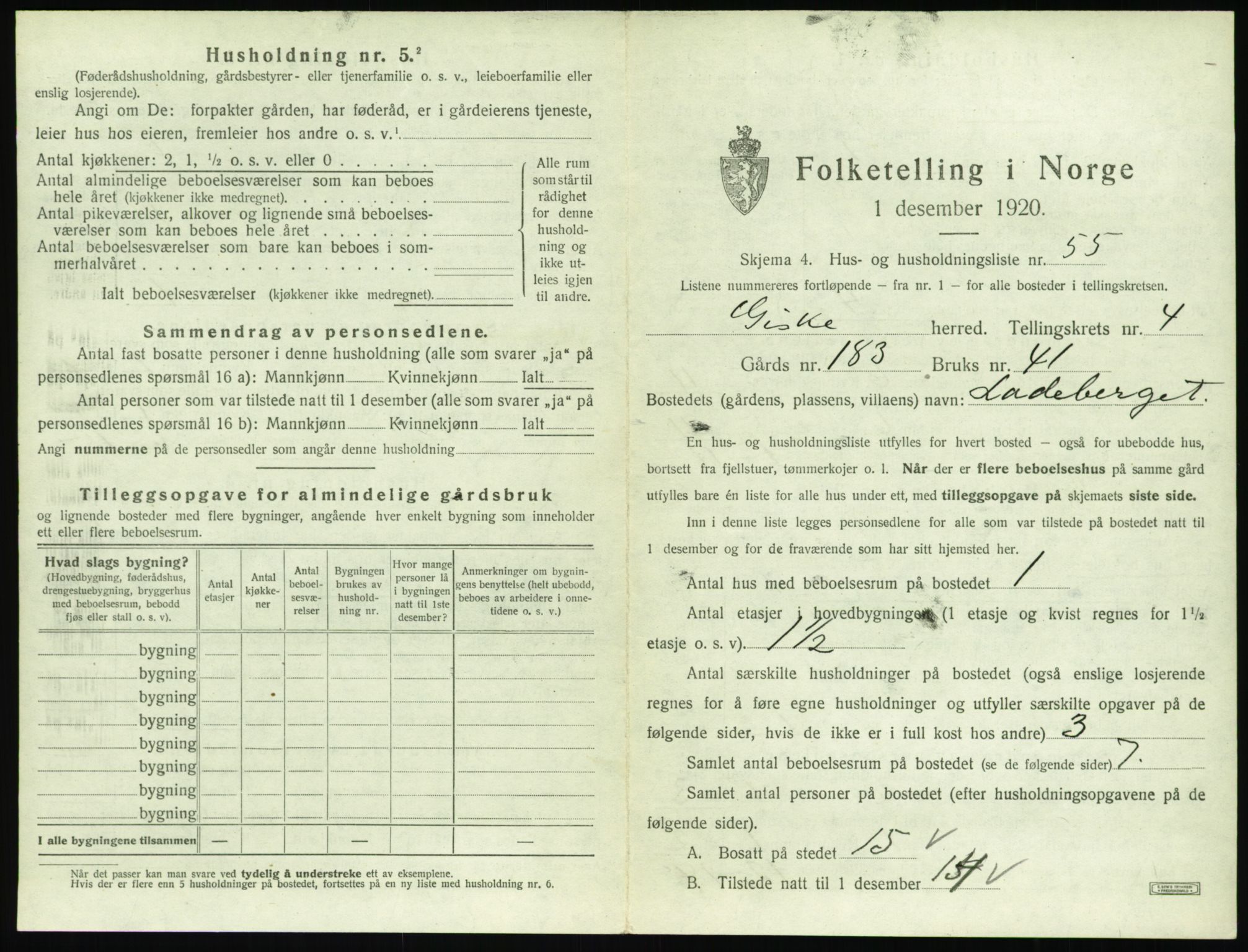 SAT, 1920 census for Giske, 1920, p. 394
