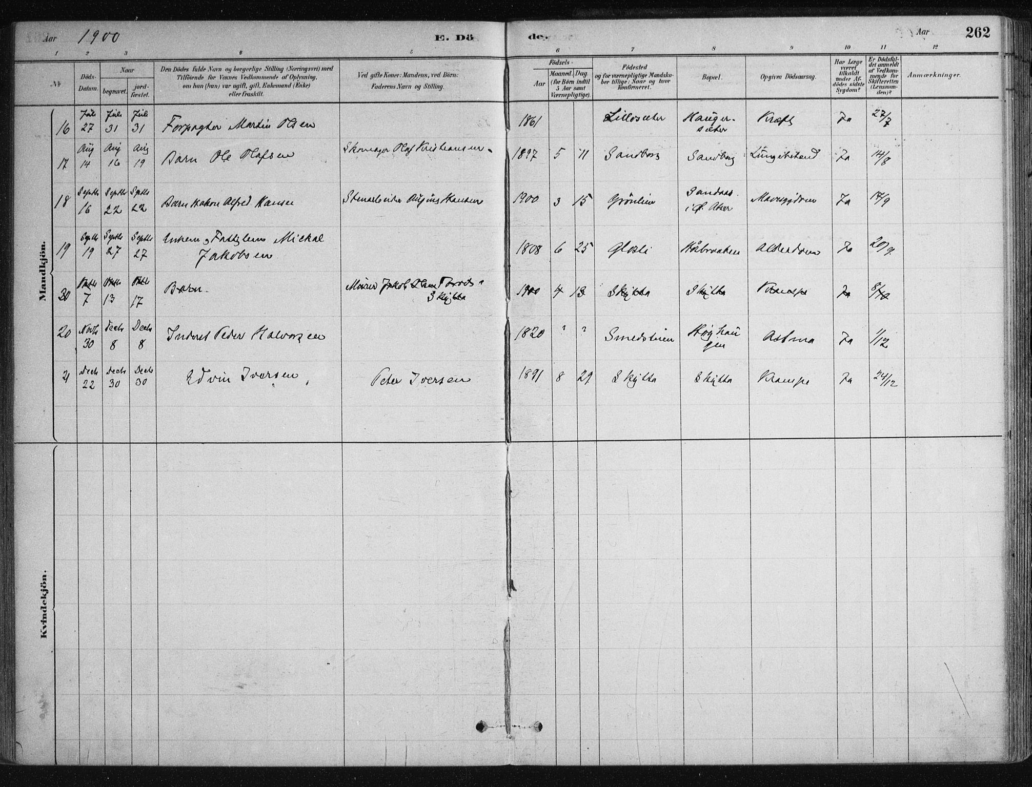 Nittedal prestekontor Kirkebøker, AV/SAO-A-10365a/F/Fa/L0007: Parish register (official) no. I 7, 1879-1901, p. 262