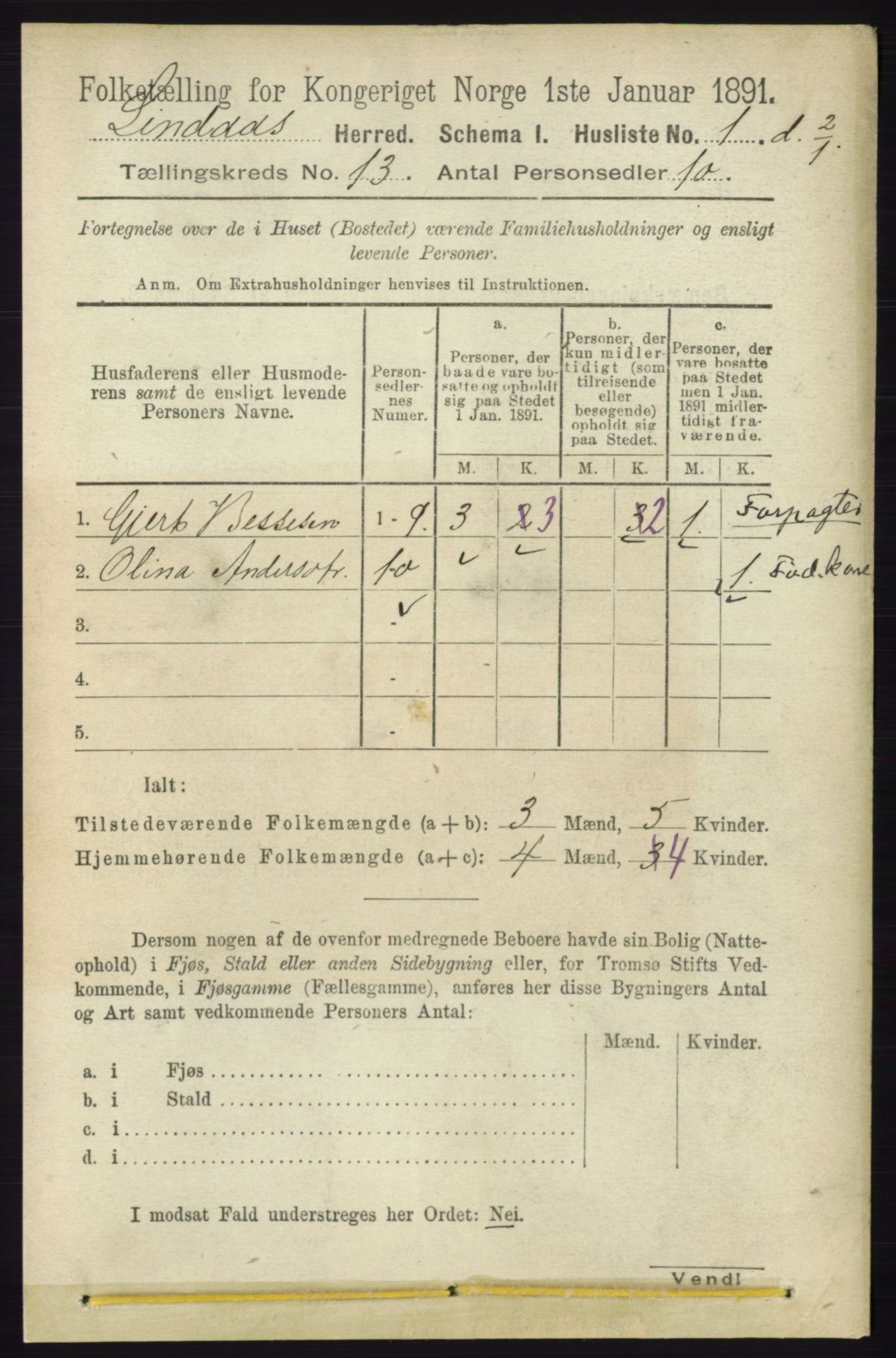 RA, 1891 census for 1263 Lindås, 1891, p. 4495