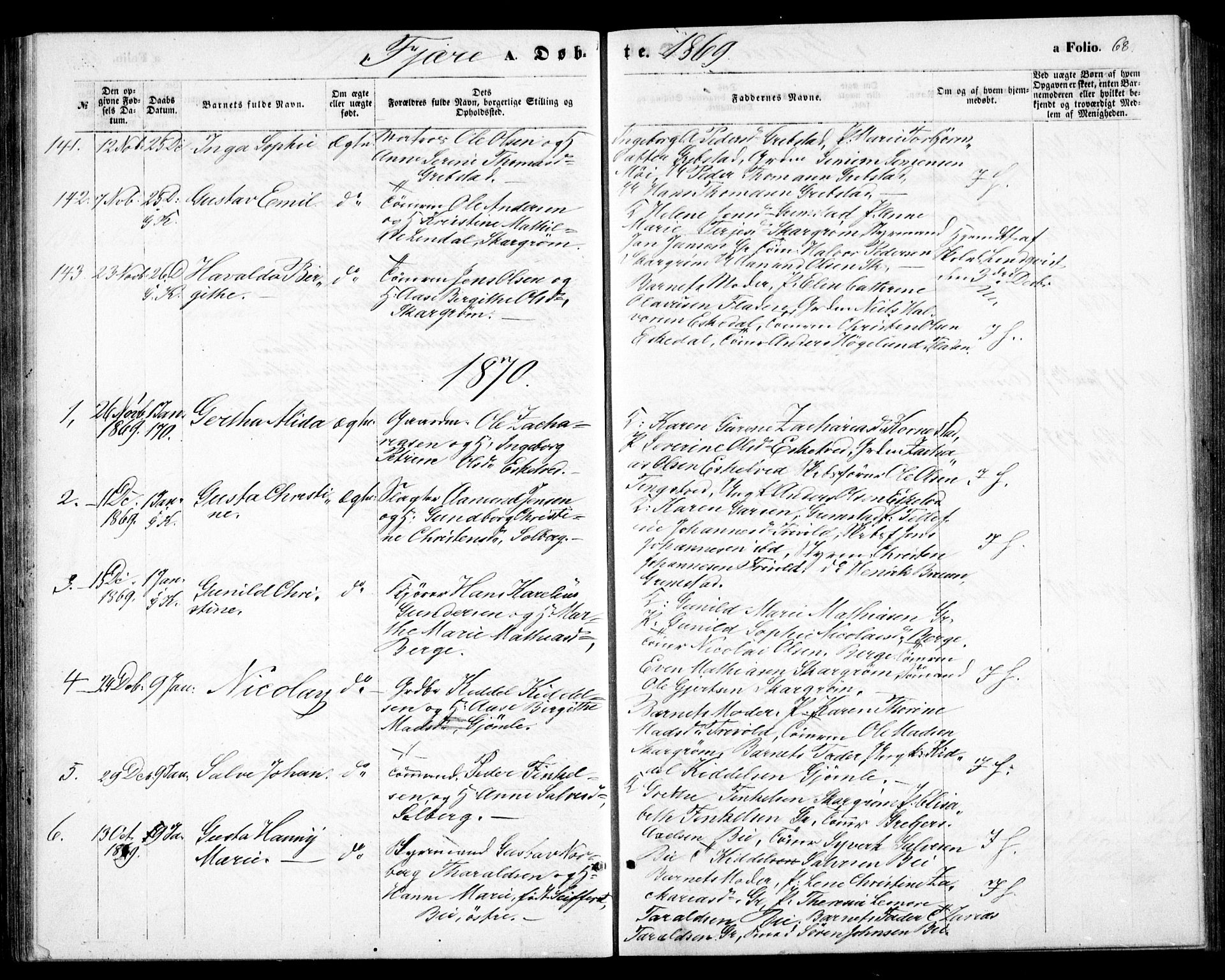 Fjære sokneprestkontor, SAK/1111-0011/F/Fb/L0009: Parish register (copy) no. B 9, 1867-1870, p. 68