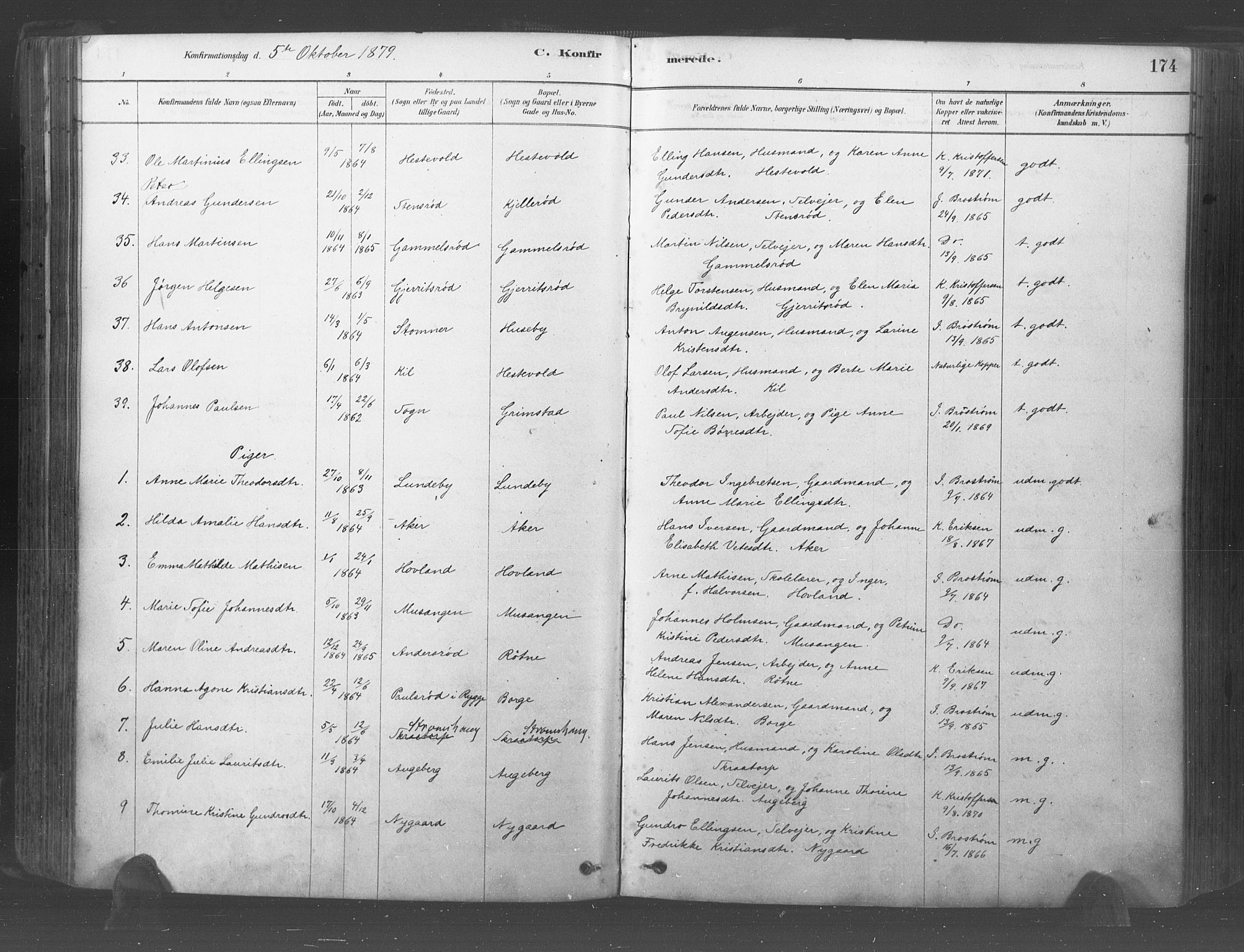 Råde prestekontor kirkebøker, AV/SAO-A-2009/F/Fa/L0007: Parish register (official) no. 7, 1878-1902, p. 174