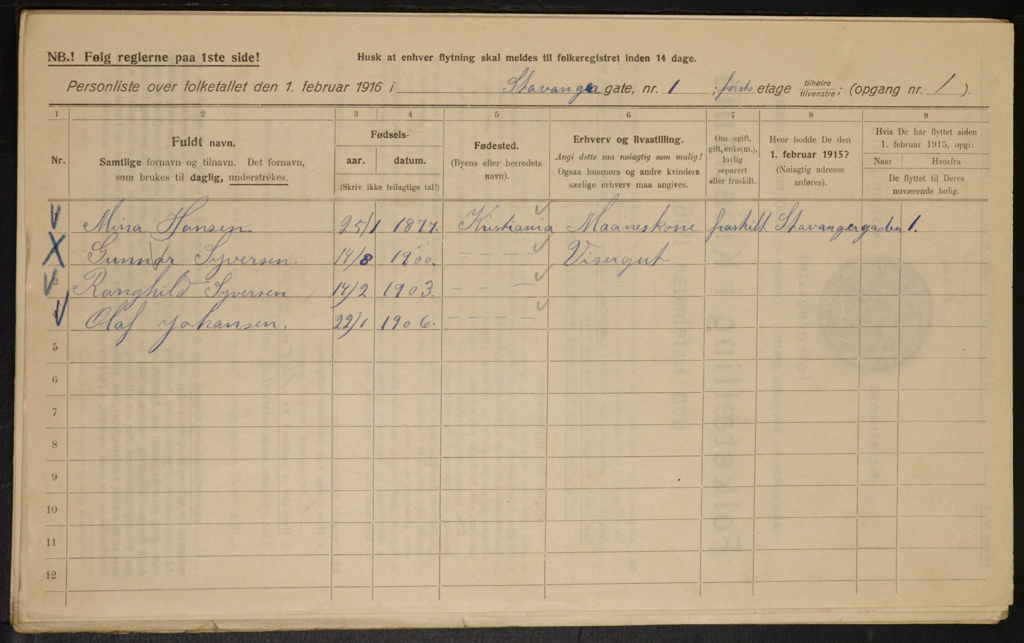 OBA, Municipal Census 1916 for Kristiania, 1916, p. 103288