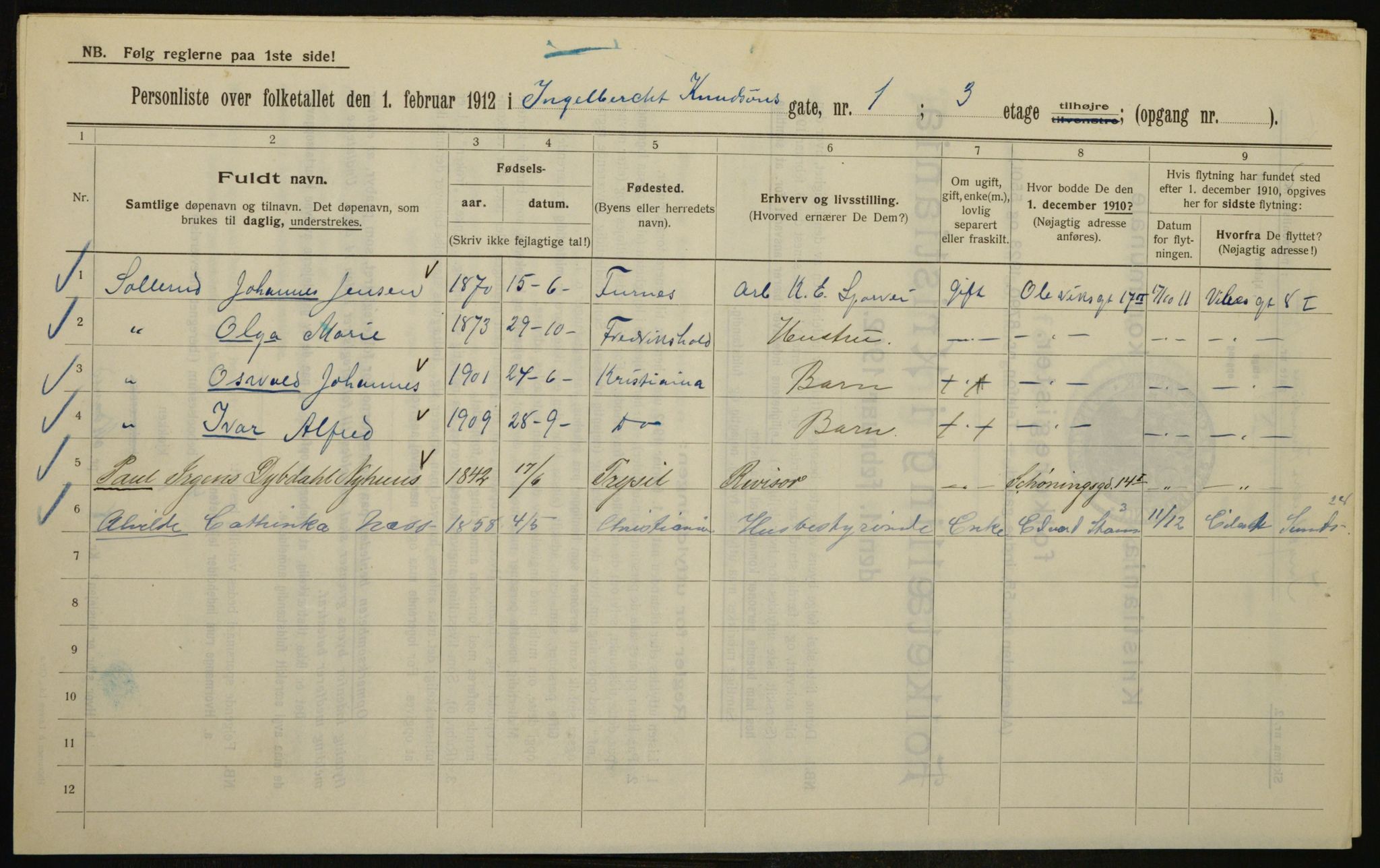 OBA, Municipal Census 1912 for Kristiania, 1912, p. 44207