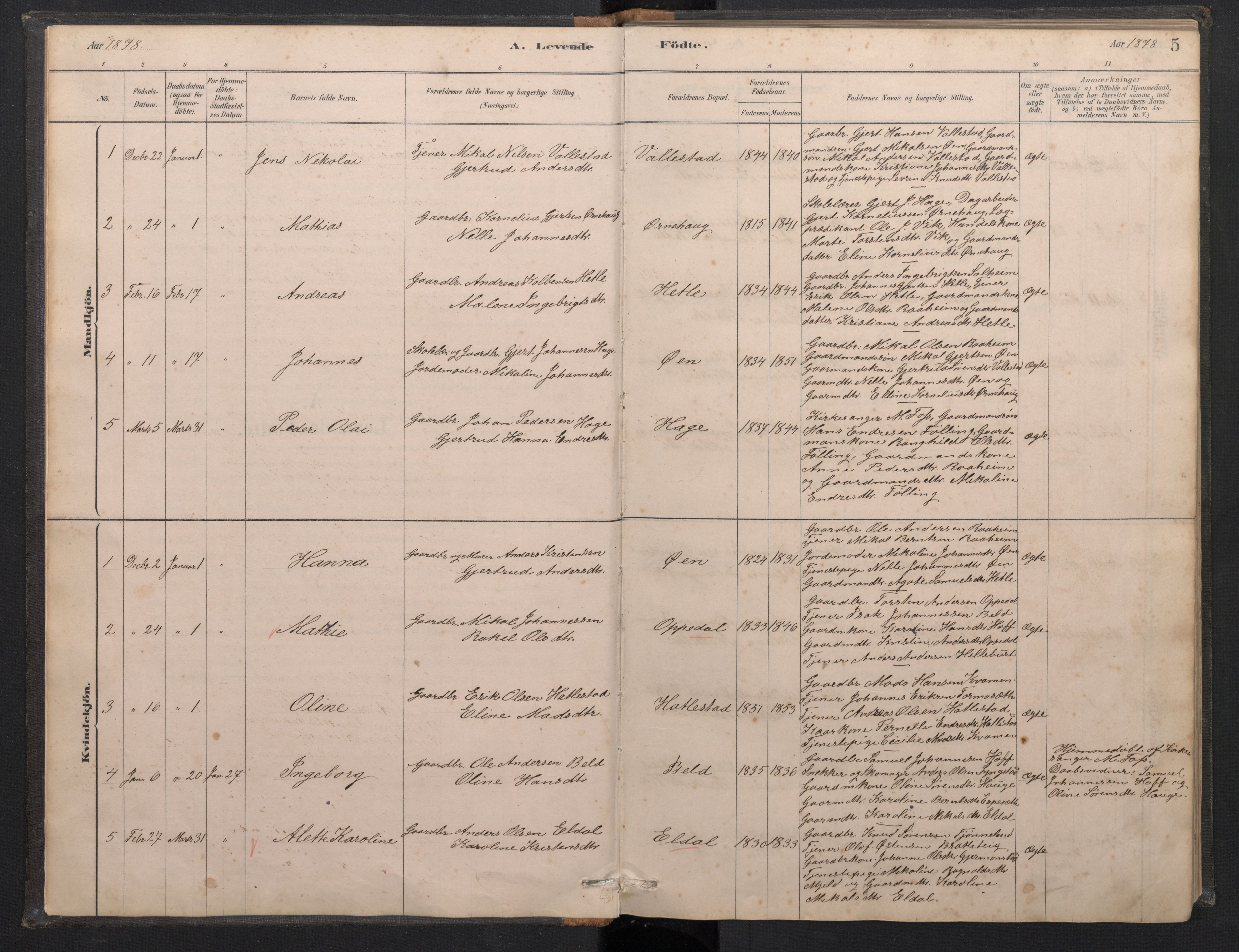 Gaular sokneprestembete, SAB/A-80001/H/Hab: Parish register (copy) no. C 3, 1878-1897, p. 4b-5a