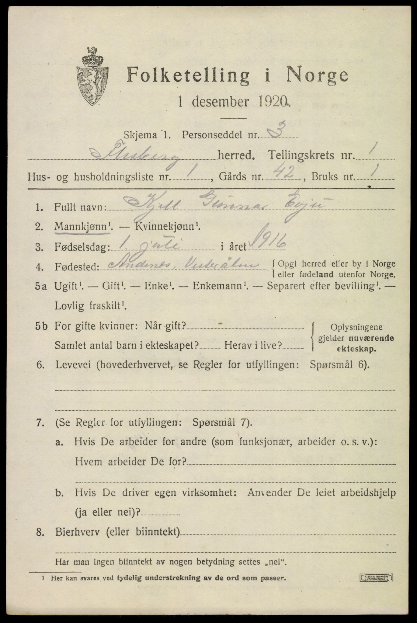 SAKO, 1920 census for Flesberg, 1920, p. 967