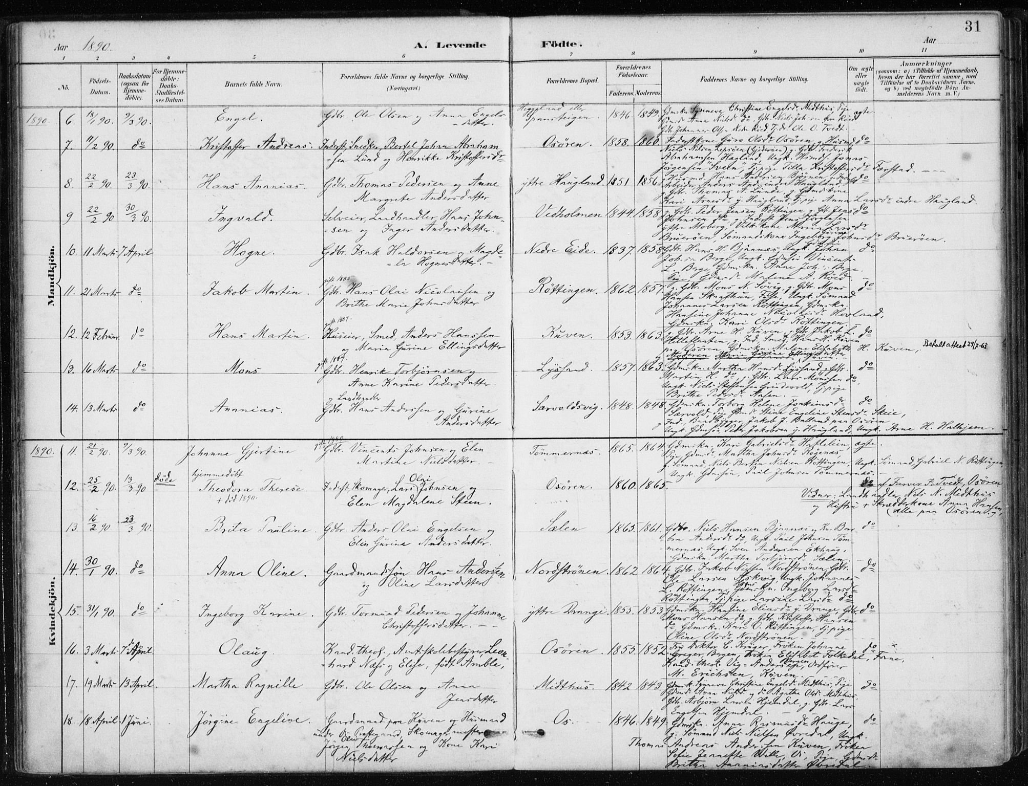 Os sokneprestembete, AV/SAB-A-99929: Parish register (official) no. B 1, 1885-1902, p. 31