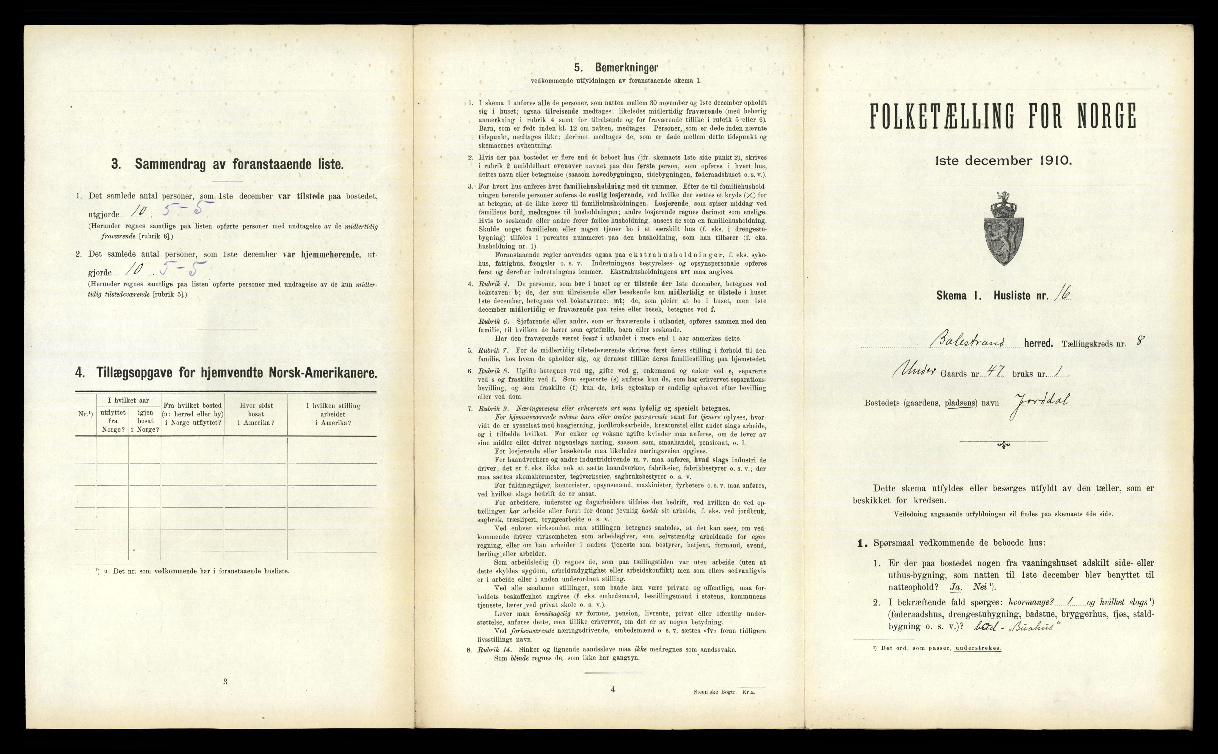 RA, 1910 census for Balestrand, 1910, p. 532