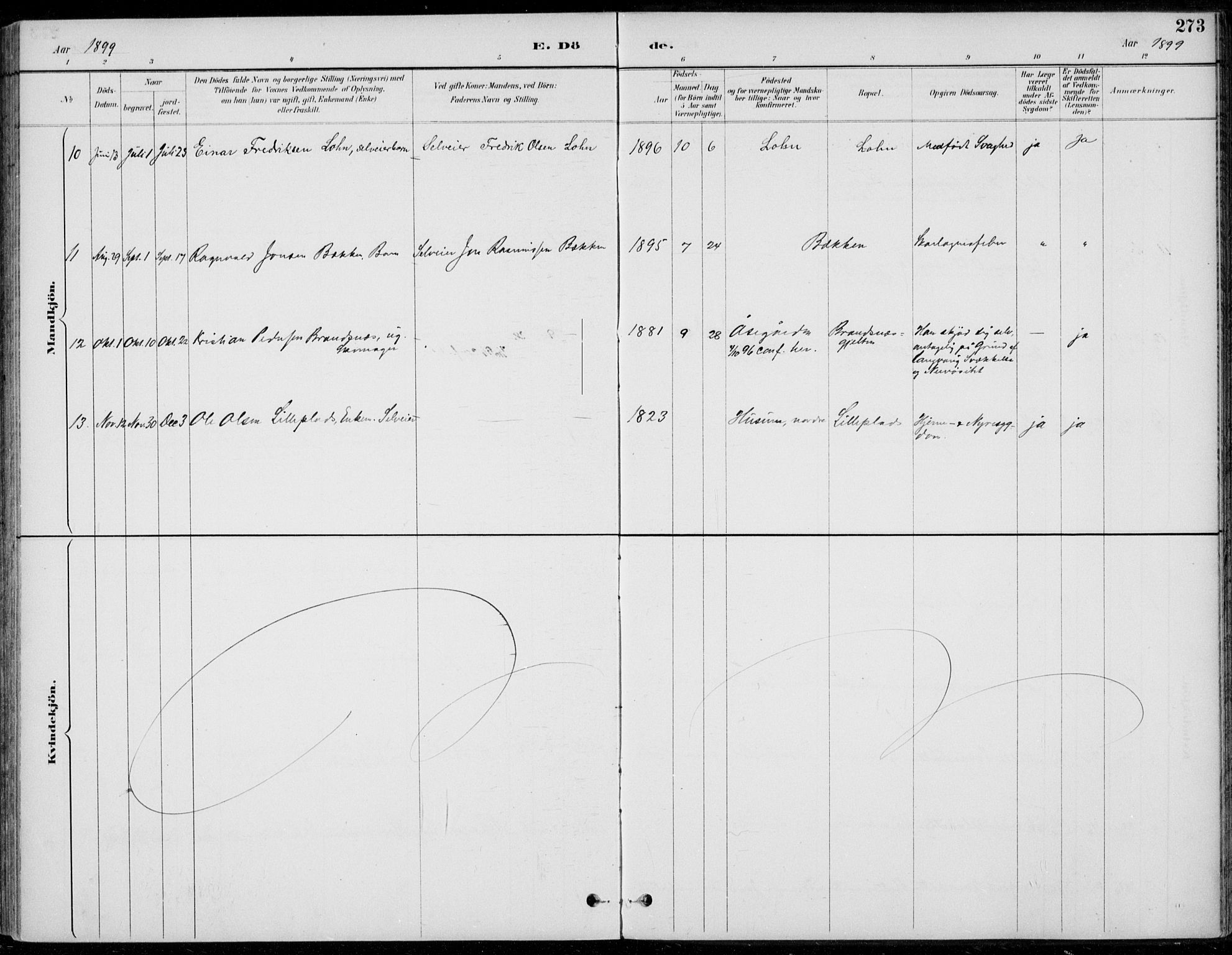 Alvdal prestekontor, AV/SAH-PREST-060/H/Ha/Haa/L0003: Parish register (official) no. 3, 1886-1912, p. 273