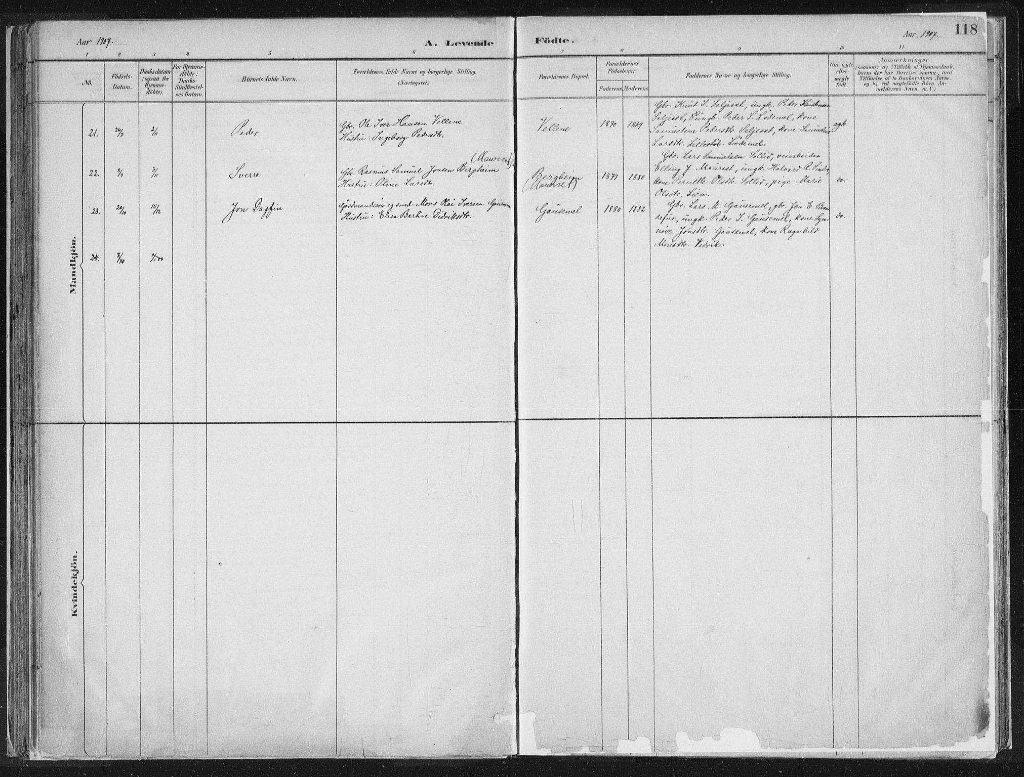 Hornindal sokneprestembete, AV/SAB-A-82401/H/Haa/Haaa/L0003/0001: Parish register (official) no. A 3A, 1887-1917, p. 118