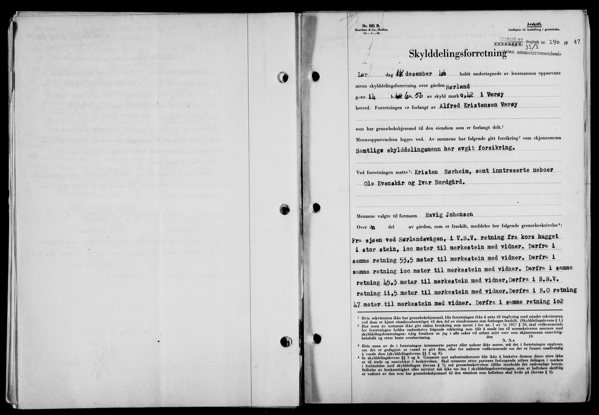 Lofoten sorenskriveri, SAT/A-0017/1/2/2C/L0015a: Mortgage book no. 15a, 1946-1947, Diary no: : 190/1947