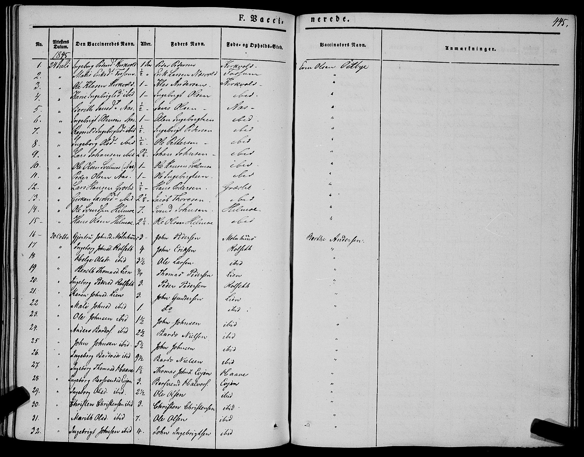 Ministerialprotokoller, klokkerbøker og fødselsregistre - Sør-Trøndelag, SAT/A-1456/695/L1145: Parish register (official) no. 695A06 /1, 1843-1859, p. 445