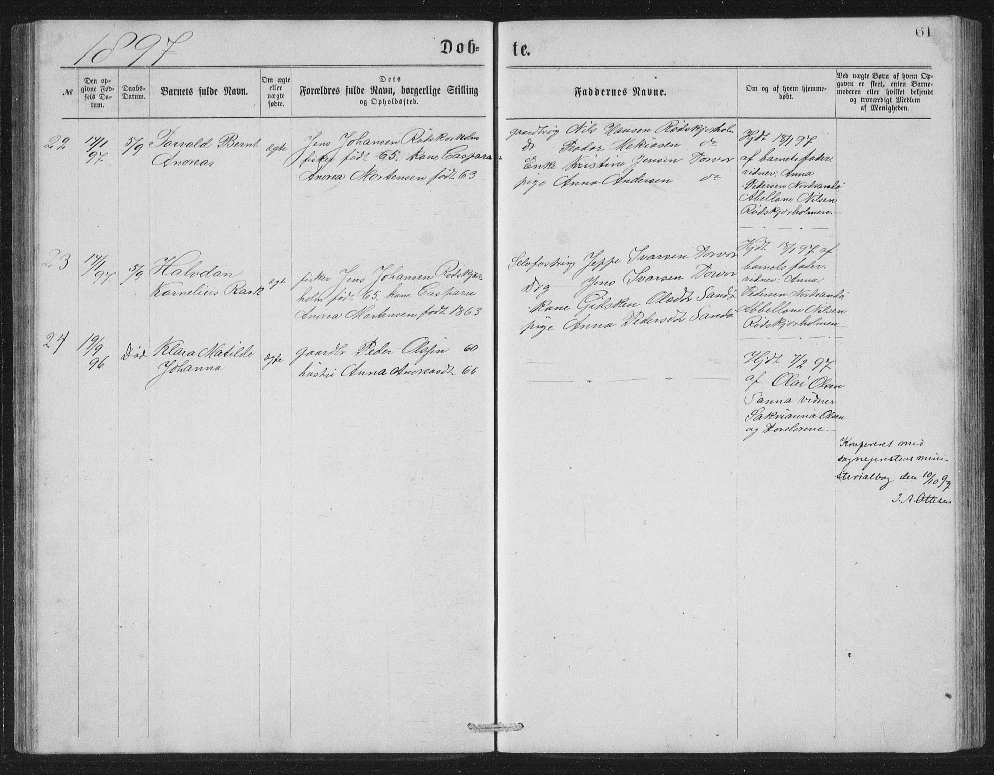 Ministerialprotokoller, klokkerbøker og fødselsregistre - Nordland, SAT/A-1459/840/L0582: Parish register (copy) no. 840C02, 1874-1900, p. 61