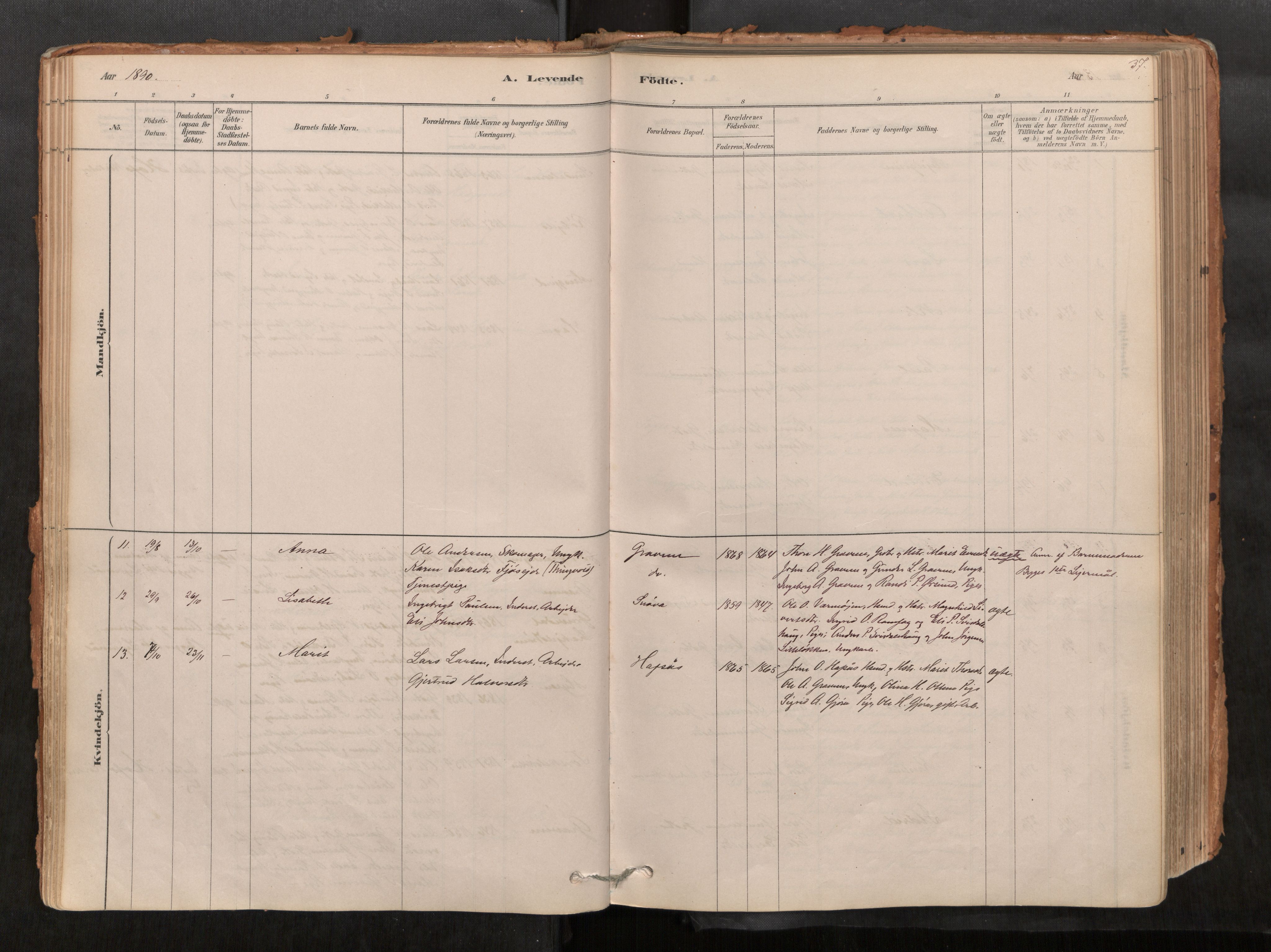 Sunndal sokneprestkontor, AV/SAT-A-1085/1/I/I1/I1a/L0001: Parish register (official) no. 1, 1877-1914, p. 37