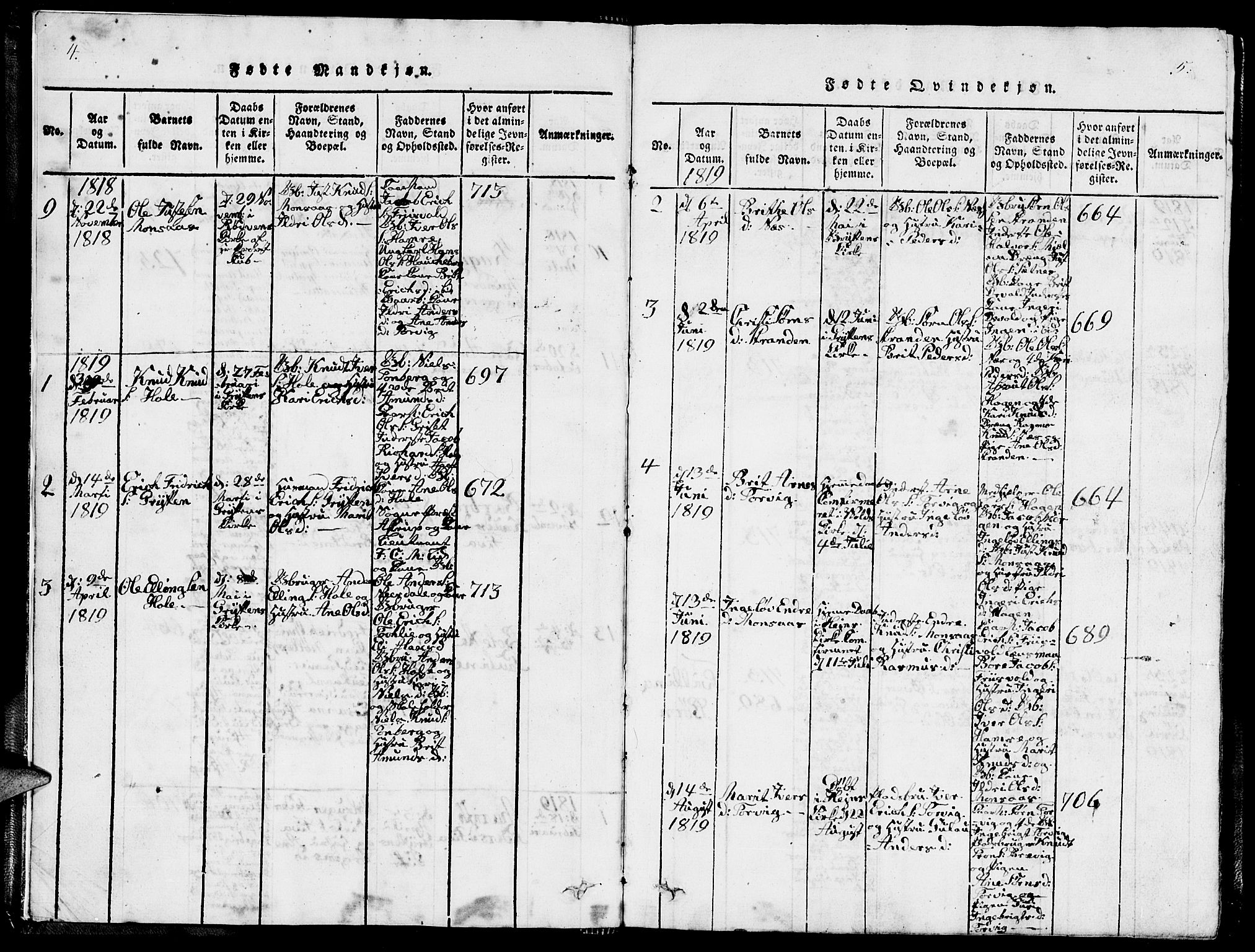 Ministerialprotokoller, klokkerbøker og fødselsregistre - Møre og Romsdal, SAT/A-1454/544/L0579: Parish register (copy) no. 544C01, 1818-1836, p. 4-5