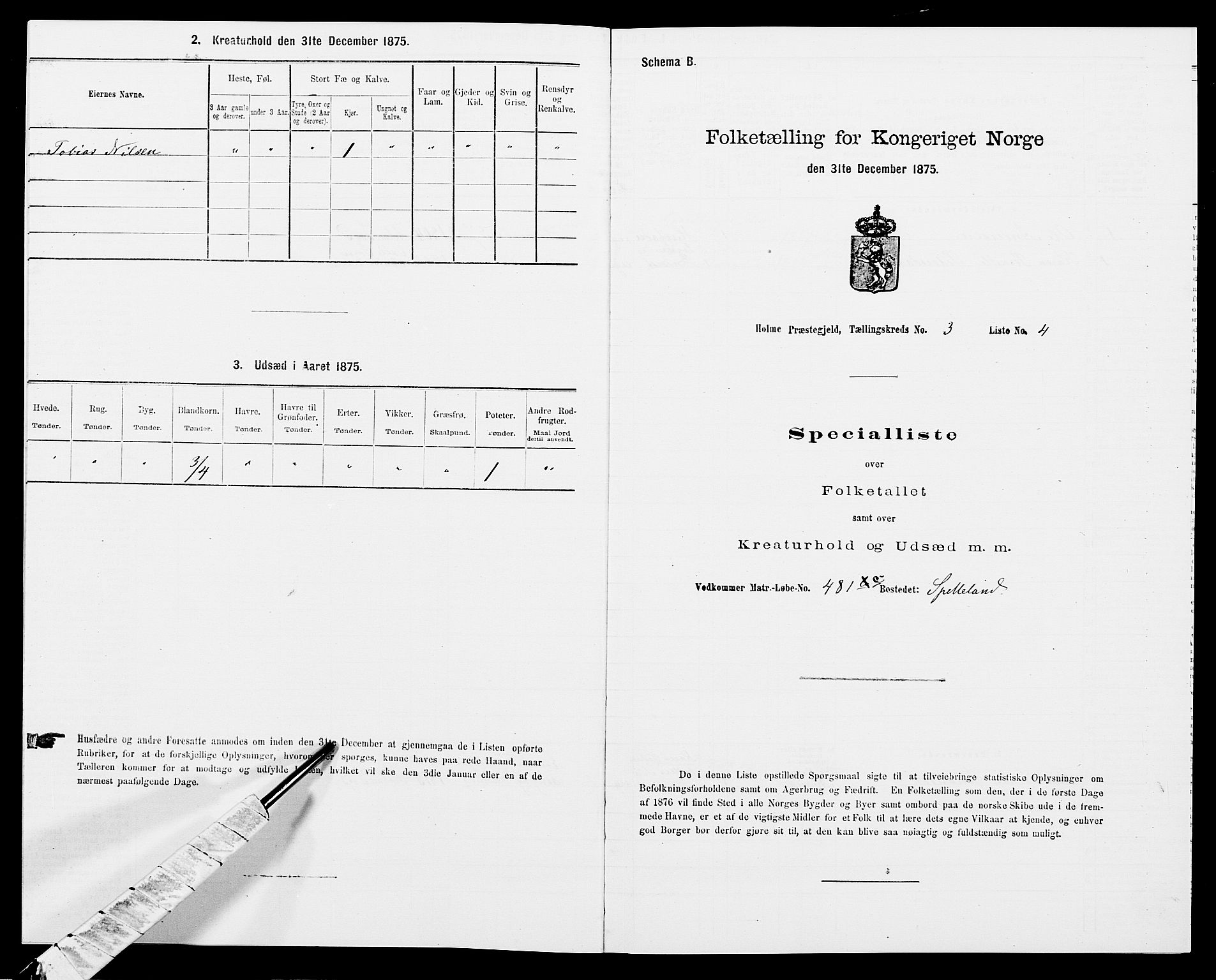 SAK, 1875 census for 1020P Holum, 1875, p. 378