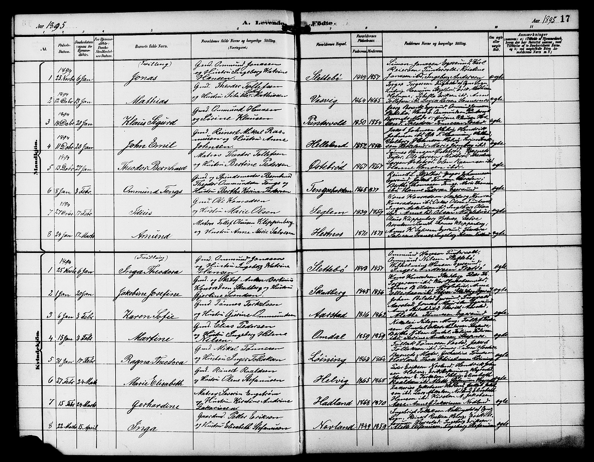 Eigersund sokneprestkontor, SAST/A-101807/S09/L0009: Parish register (copy) no. B 9, 1893-1907, p. 17
