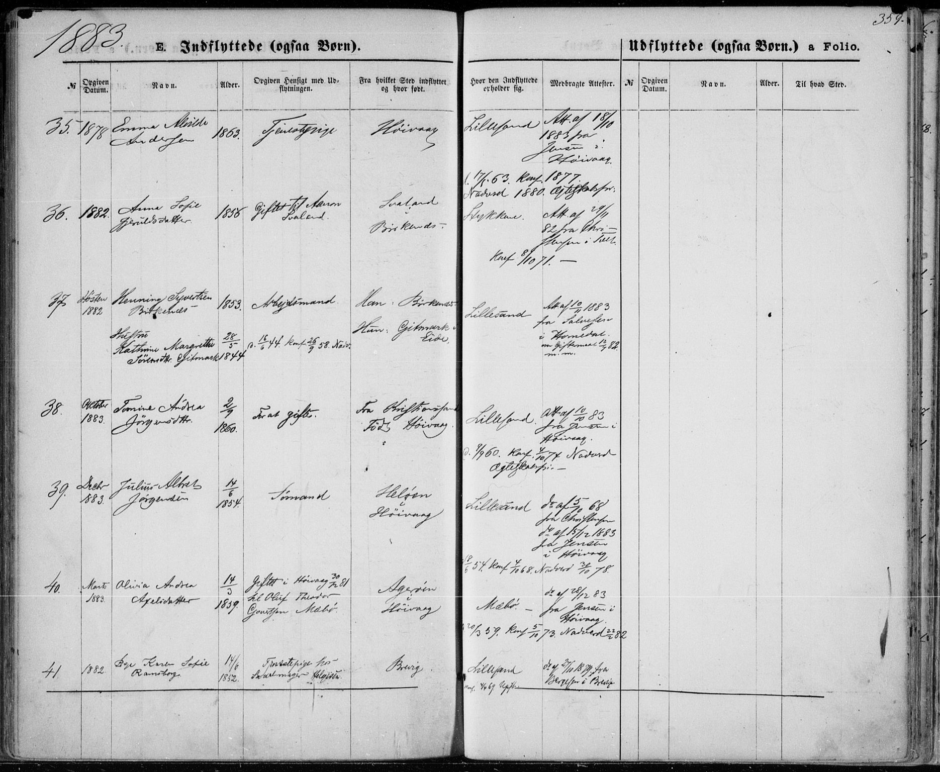 Vestre Moland sokneprestkontor, AV/SAK-1111-0046/F/Fa/Fab/L0008: Parish register (official) no. A 8, 1873-1883, p. 359