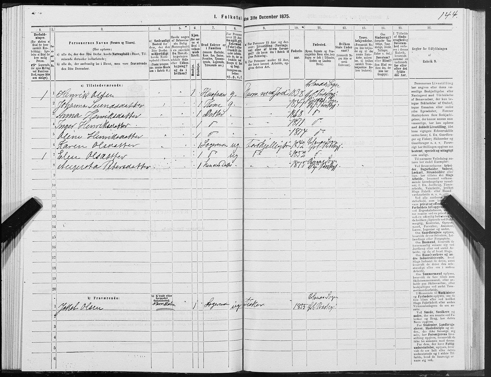 SAT, 1875 census for 1627P Bjugn, 1875, p. 2144