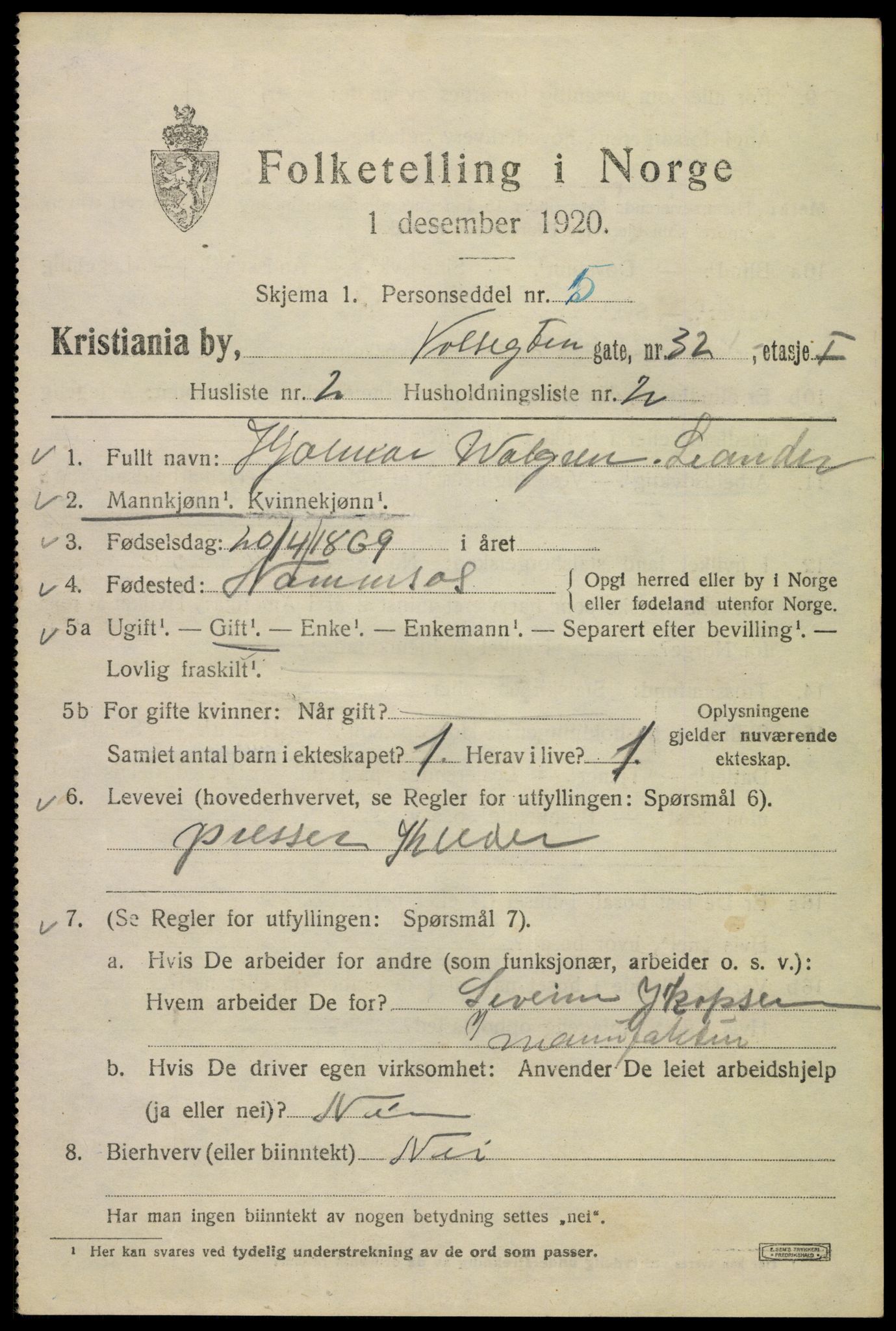 SAO, 1920 census for Kristiania, 1920, p. 644683