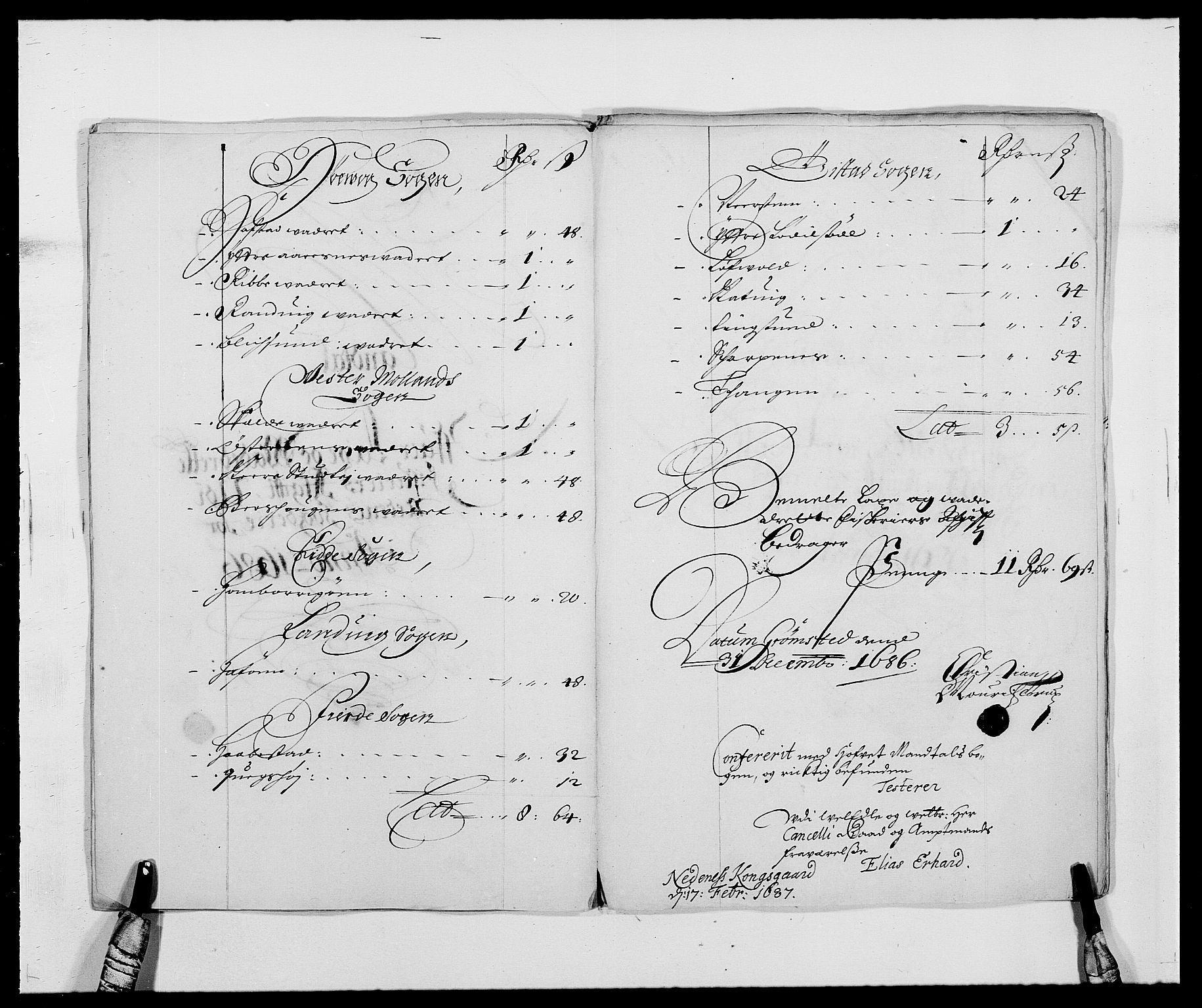 Rentekammeret inntil 1814, Reviderte regnskaper, Fogderegnskap, AV/RA-EA-4092/R39/L2308: Fogderegnskap Nedenes, 1684-1689, p. 340