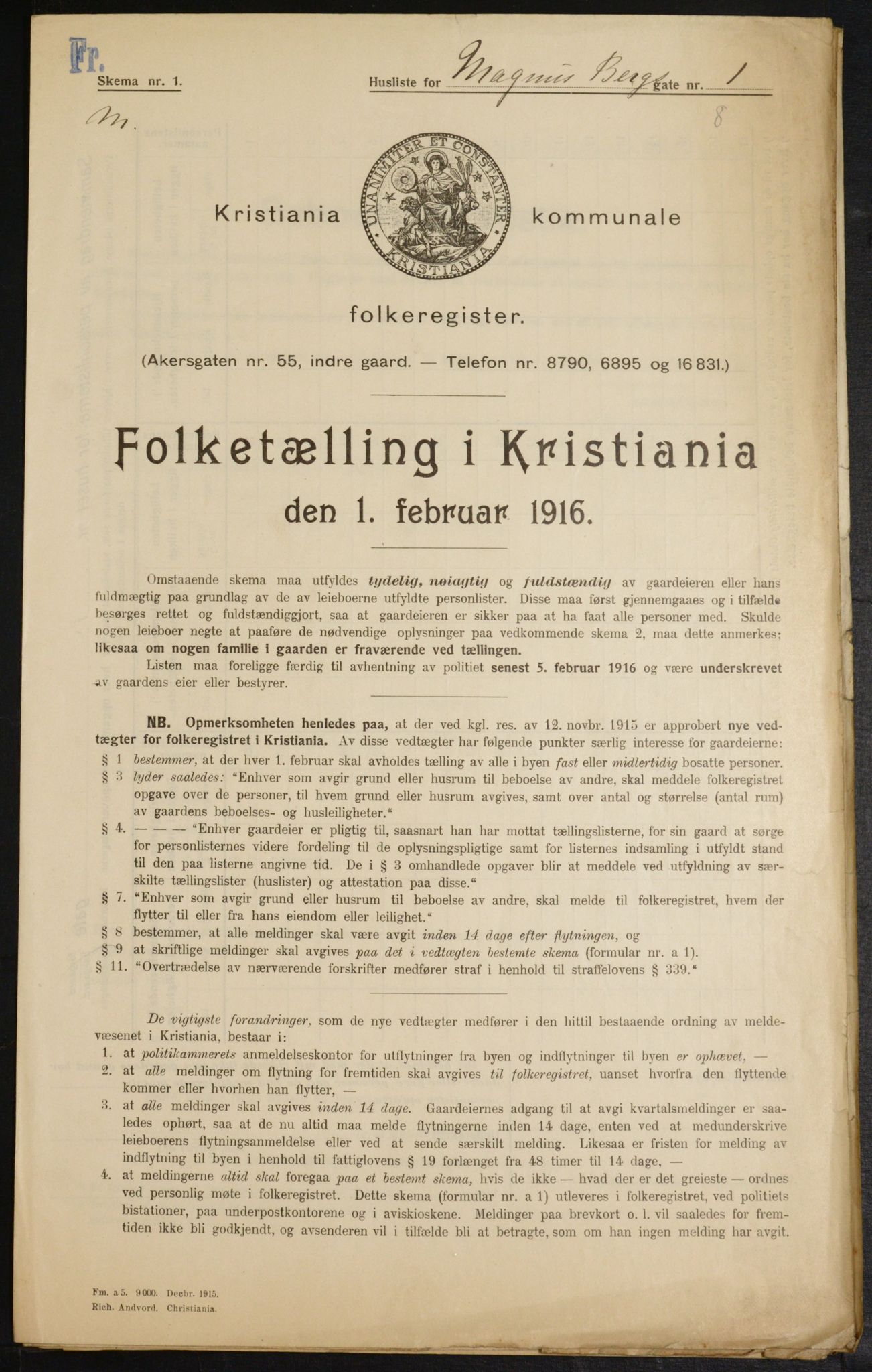 OBA, Municipal Census 1916 for Kristiania, 1916, p. 60380