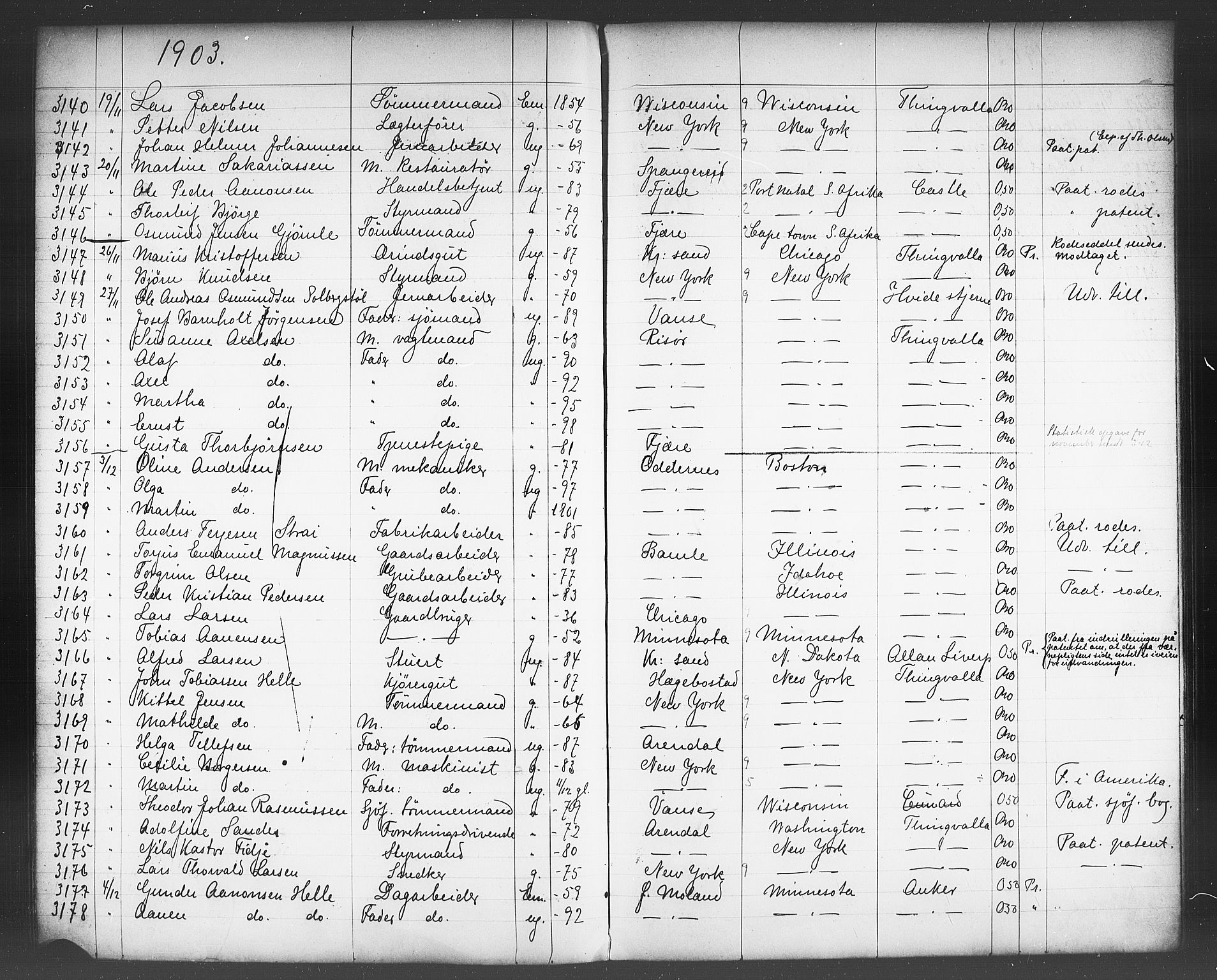 Kristiansand politikammer, AV/SAK-1243-0004/K/Kb/L0243: Emigrantprotokoll, 1901-1905, p. 180