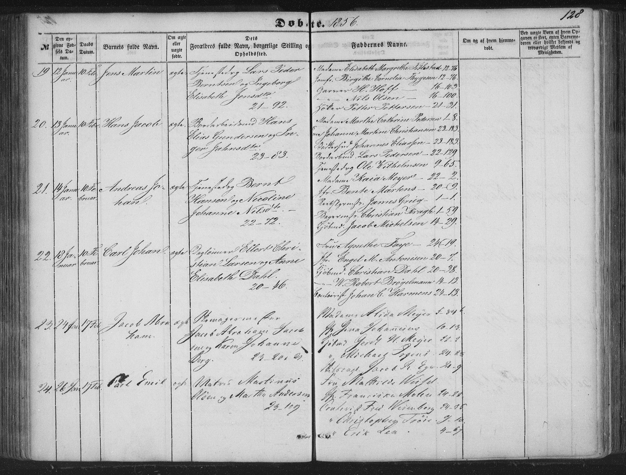 Korskirken sokneprestembete, AV/SAB-A-76101/H/Haa/L0017: Parish register (official) no. B 3, 1851-1857, p. 128