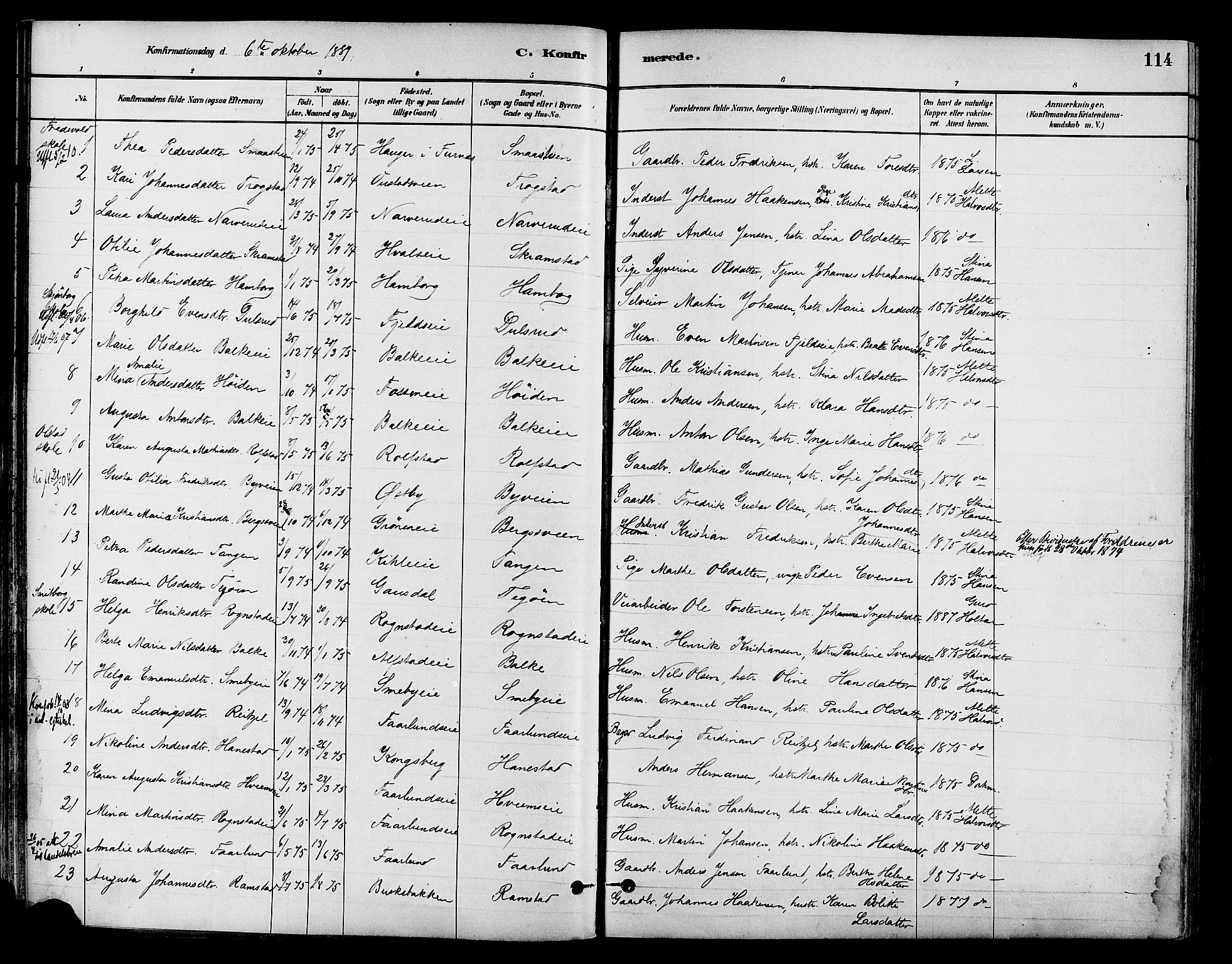 Østre Toten prestekontor, AV/SAH-PREST-104/H/Ha/Haa/L0007: Parish register (official) no. 7, 1881-1896, p. 114