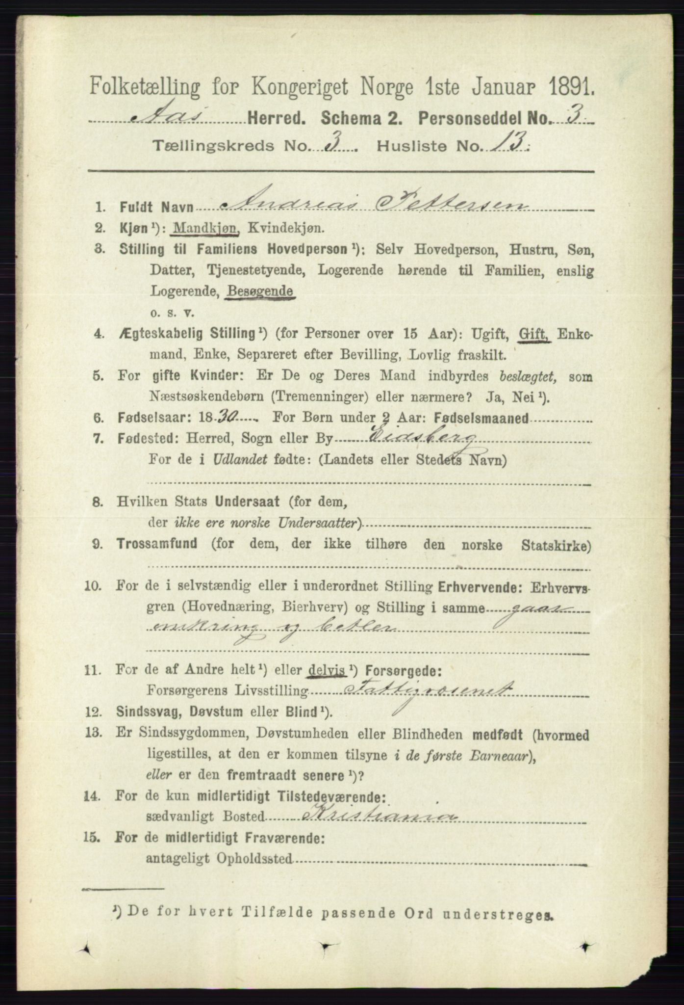 RA, 1891 census for 0214 Ås, 1891, p. 2209