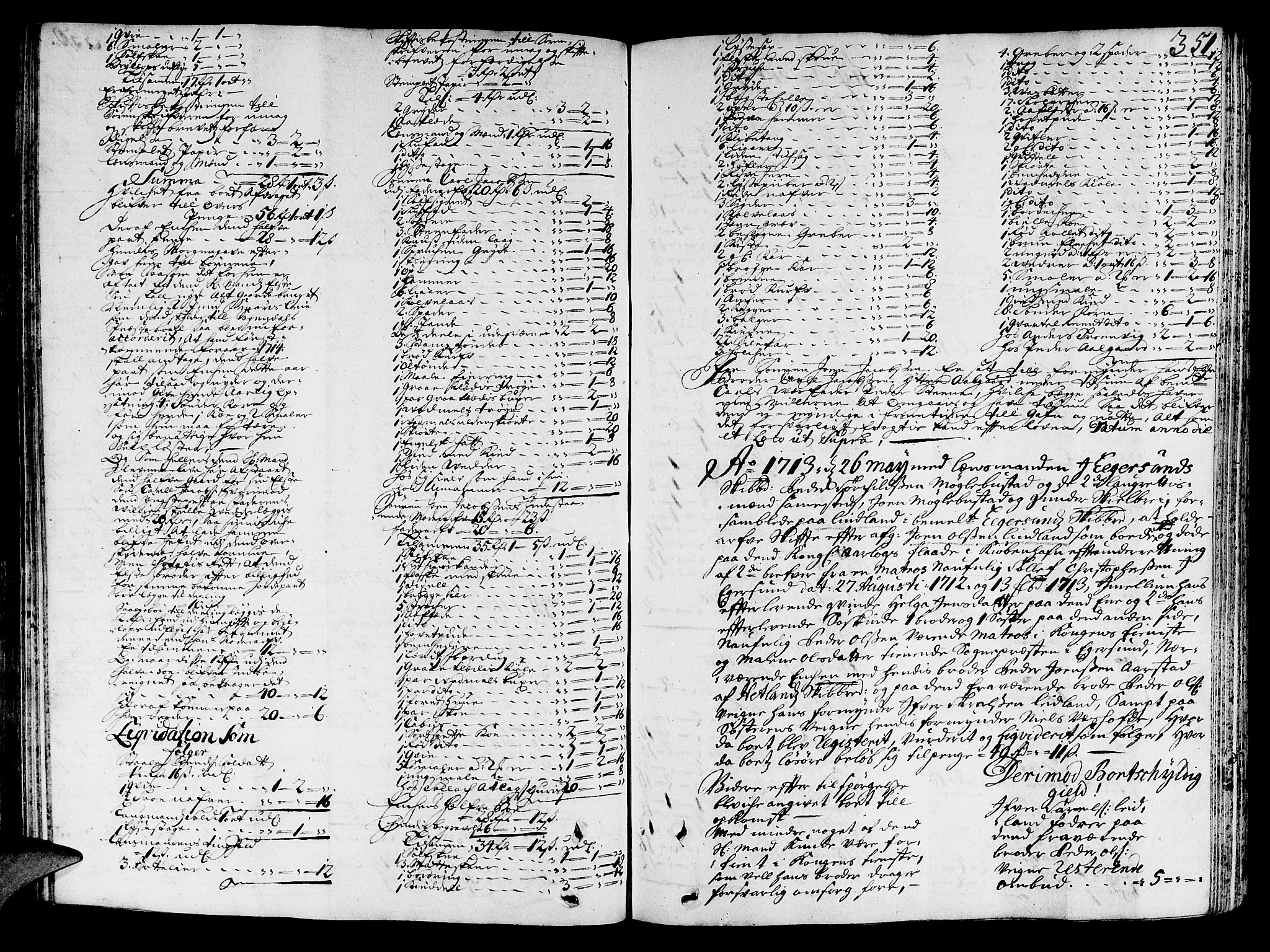 Jæren og Dalane sorenskriveri, SAST/A-100306/5/50BA/L0004: SKIFTEPROTOKOLL, 1708-1714, p. 350b-351a