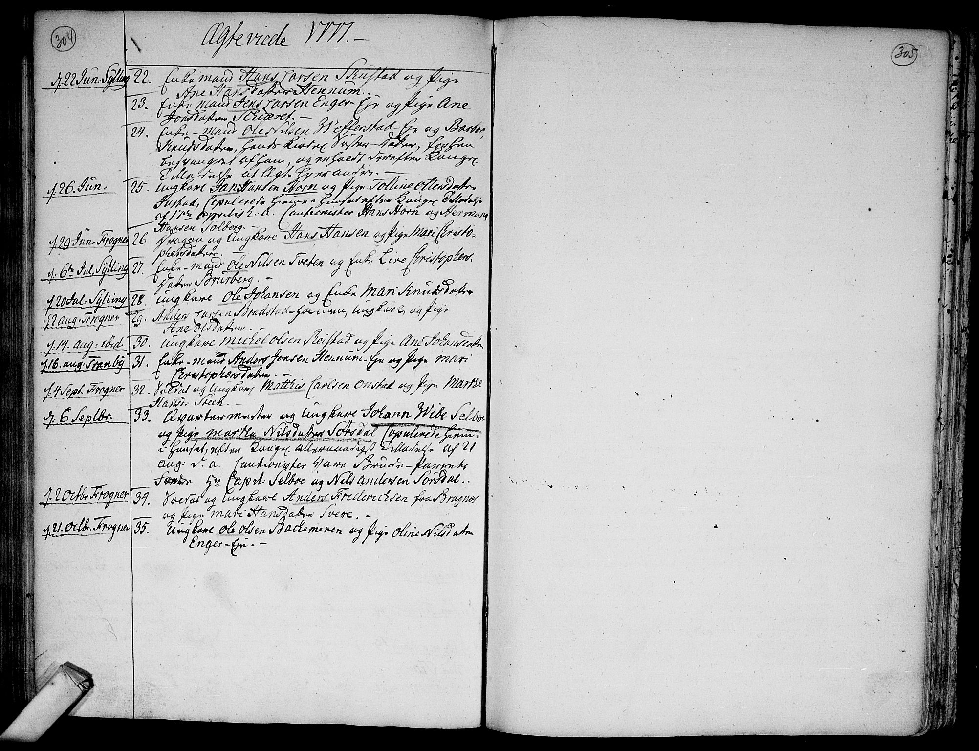 Lier kirkebøker, SAKO/A-230/F/Fa/L0005: Parish register (official) no. I 5, 1764-1777, p. 304-305