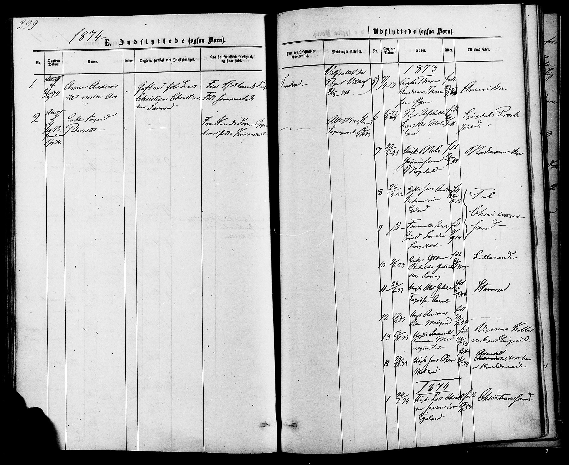 Kvinesdal sokneprestkontor, SAK/1111-0026/F/Fa/Fab/L0007: Parish register (official) no. A 7, 1870-1885, p. 299