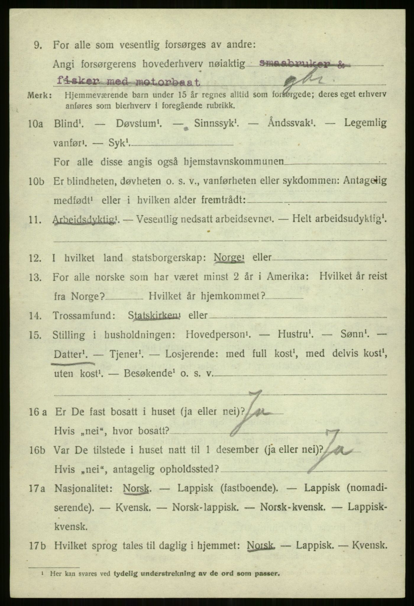 SATØ, 1920 census for Lyngen, 1920, p. 6611