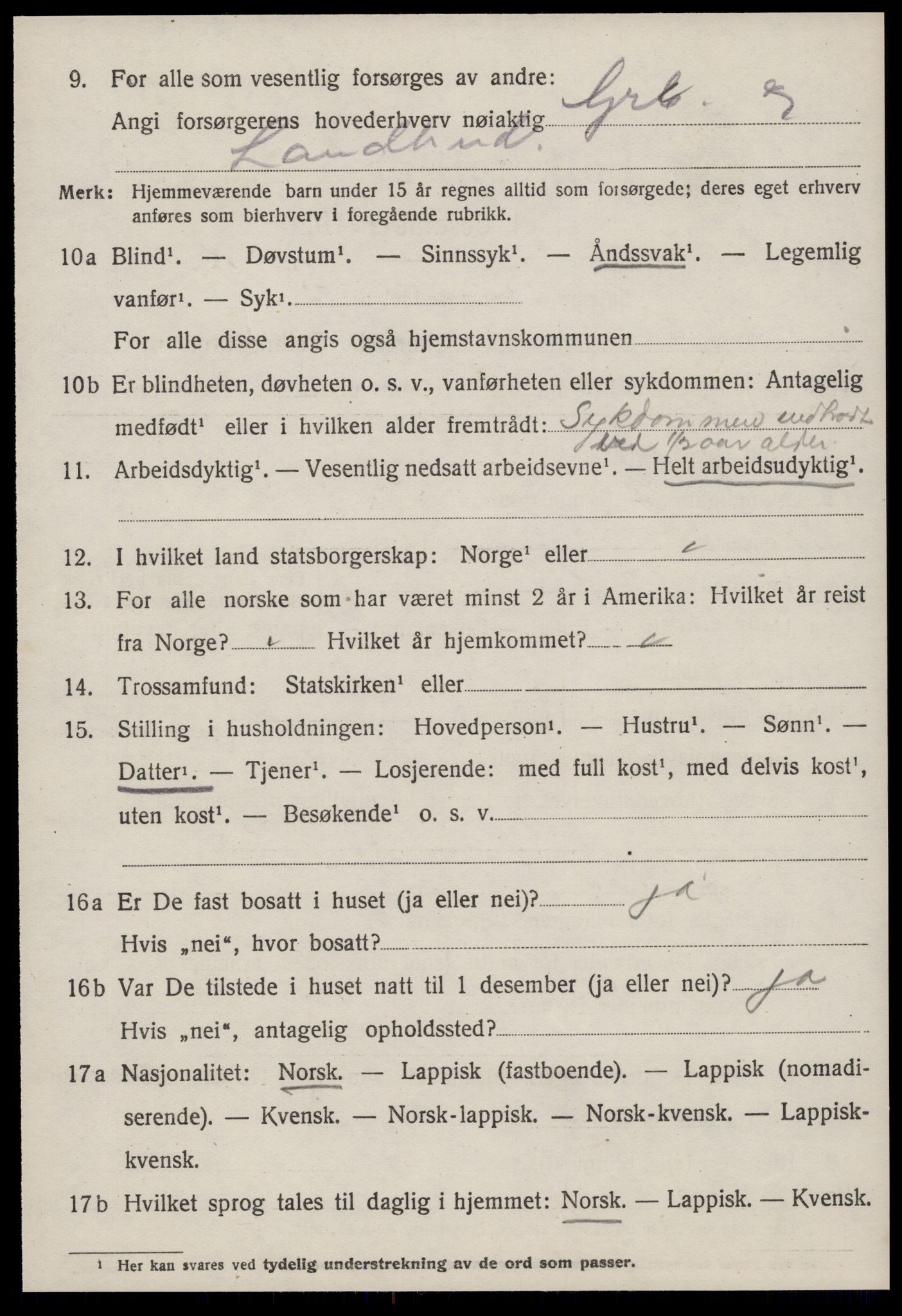 SAT, 1920 census for Agdenes, 1920, p. 2030