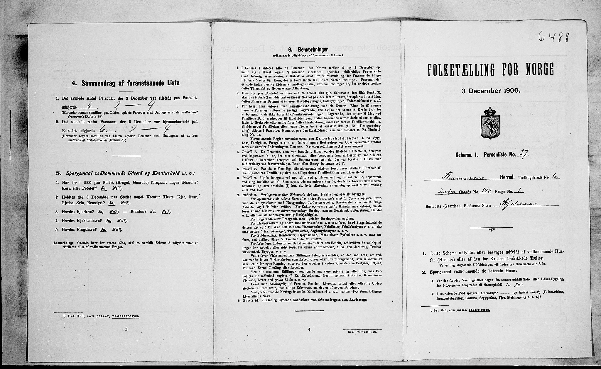 RA, 1900 census for Ramnes, 1900, p. 1020