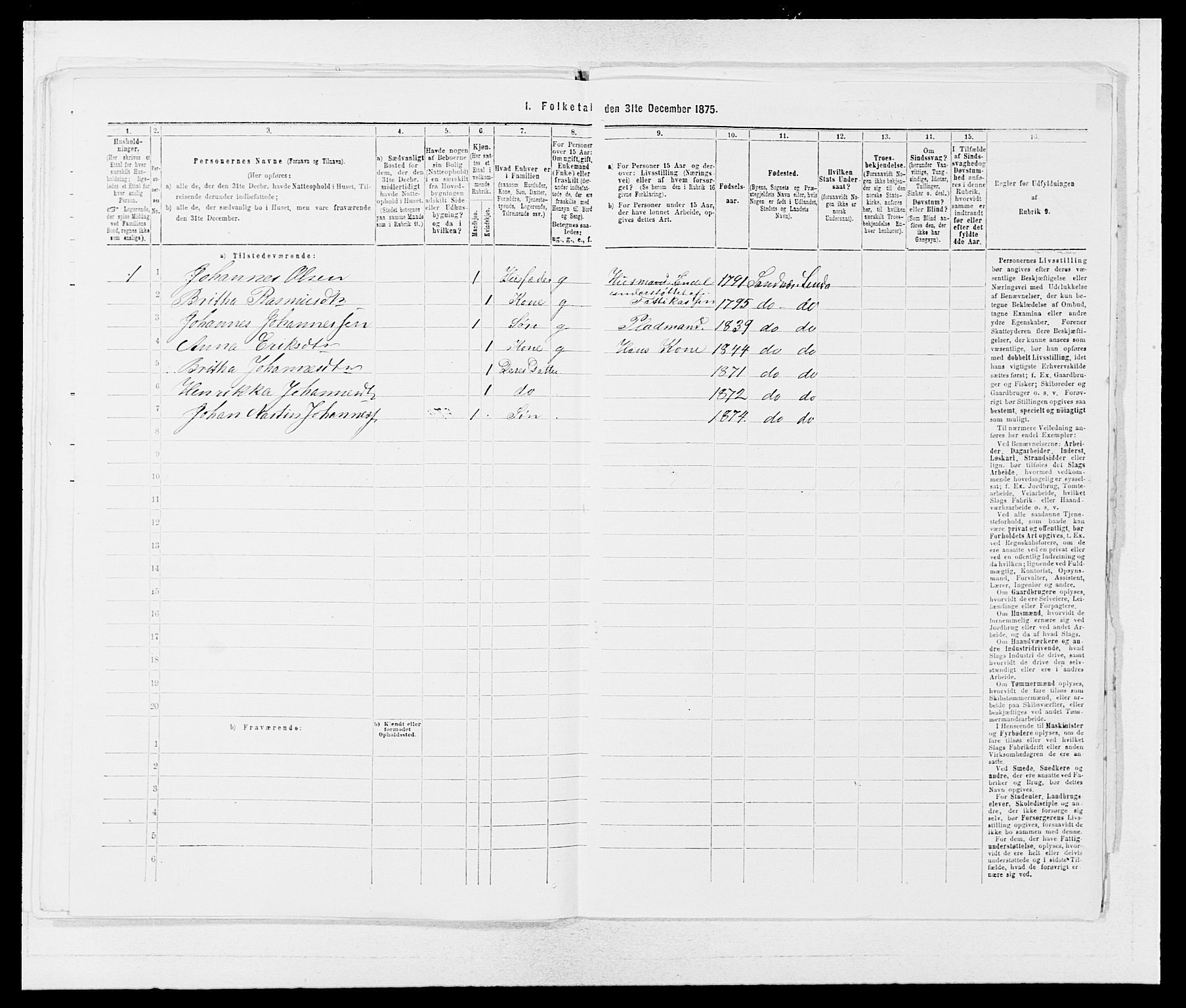 SAB, 1875 census for 1263P Lindås, 1875, p. 447