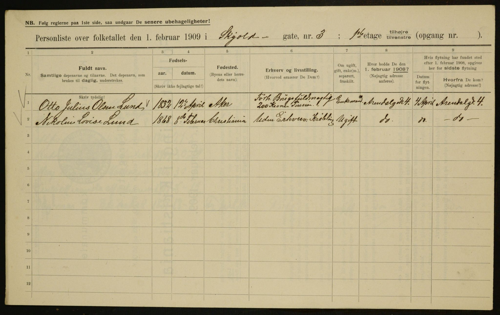 OBA, Municipal Census 1909 for Kristiania, 1909, p. 87209