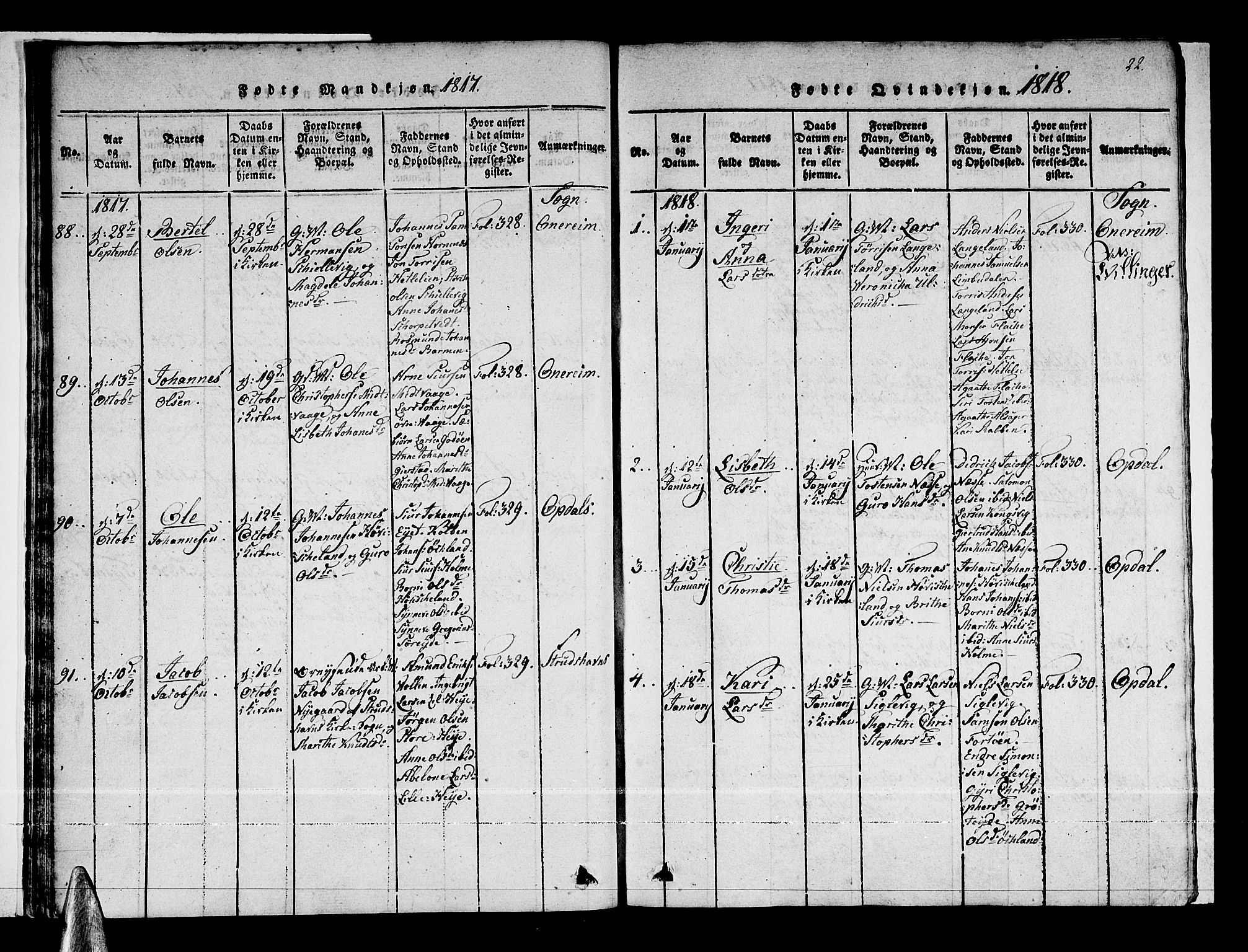 Tysnes sokneprestembete, AV/SAB-A-78601/H/Haa: Parish register (official) no. A 7, 1816-1826, p. 22