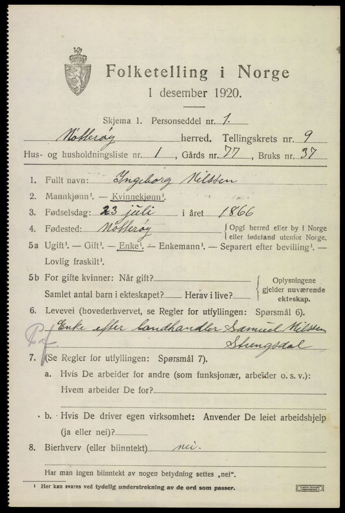 SAKO, 1920 census for Nøtterøy, 1920, p. 11497