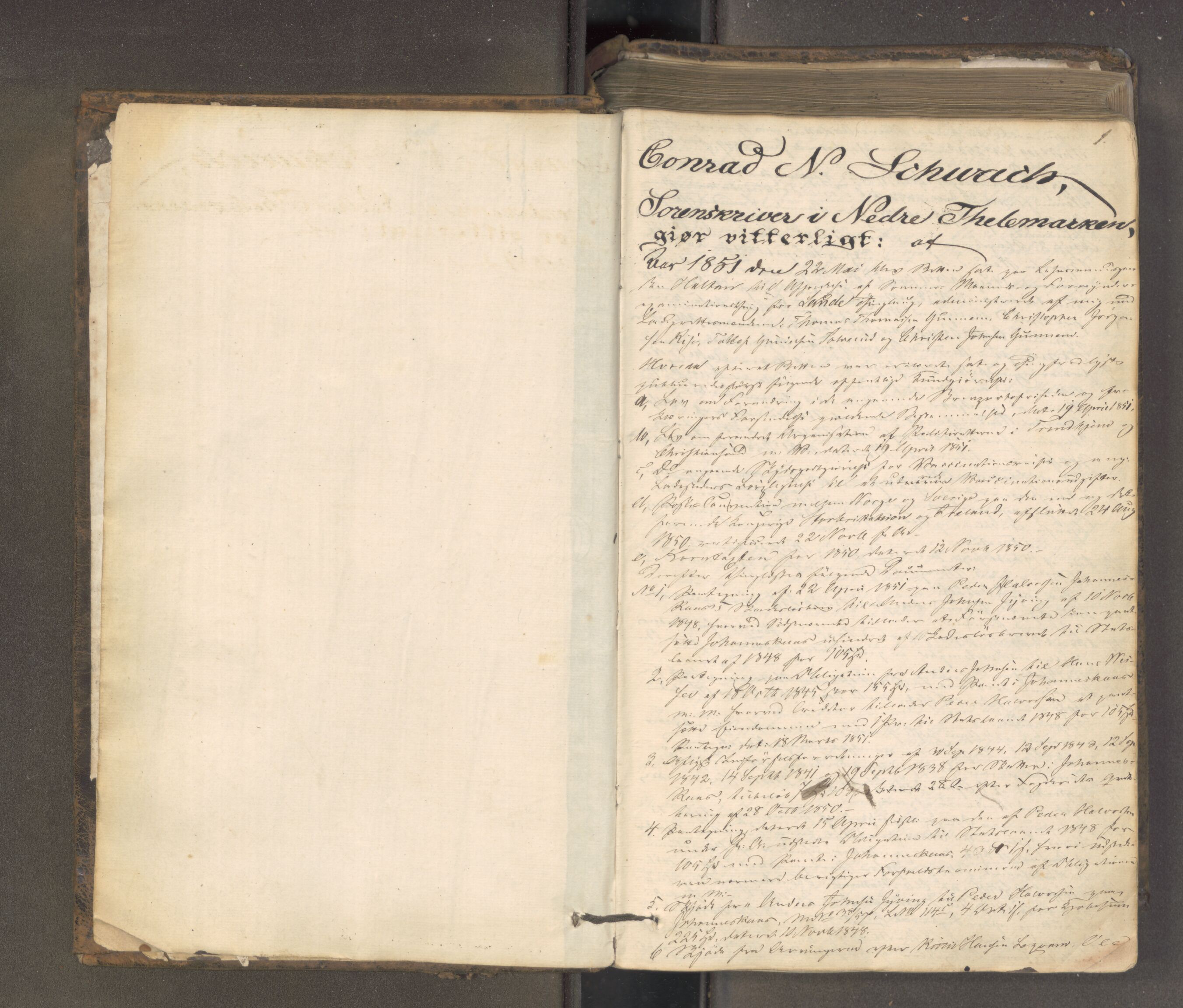 Nedre Telemark sorenskriveri, AV/SAKO-A-135/F/Fa/L0046: Tingbok, 1851-1862, p. 1a