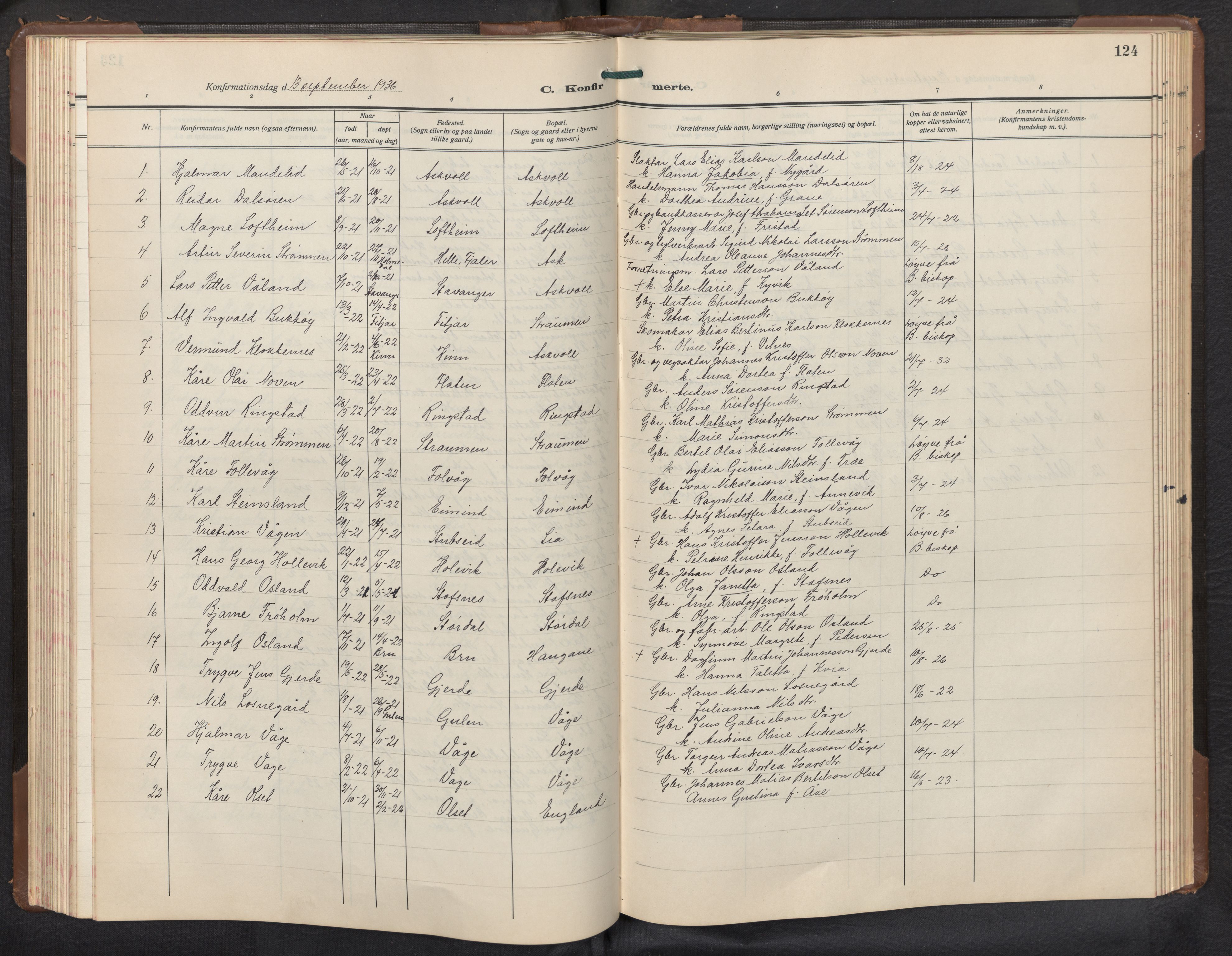 Askvoll sokneprestembete, AV/SAB-A-79501/H/Hab/Haba/L0005: Parish register (copy) no. A 5, 1929-1954, p. 123b-124a